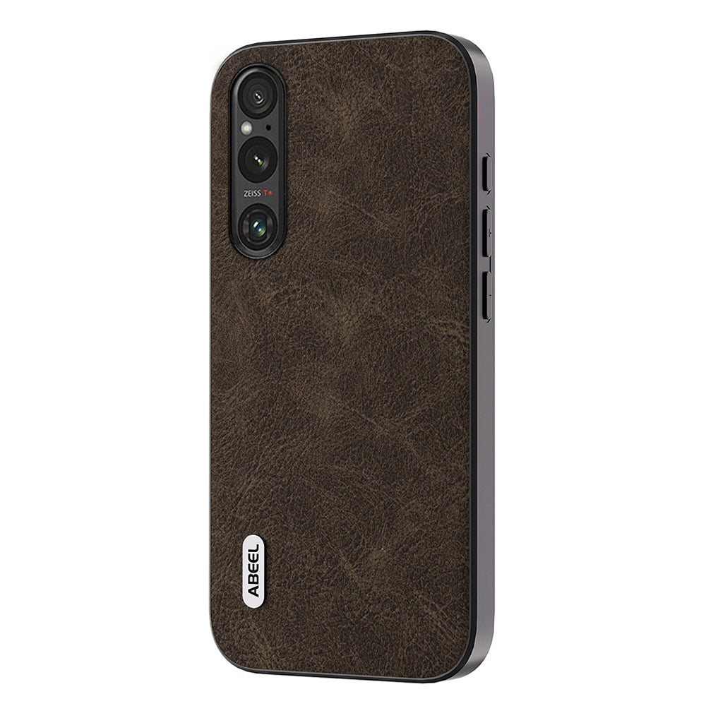 Uniqkart Slim Phone Case for Sony Xperia 1 V Shockproof Cover Litchi Texture PU Leather+PC+TPU Phone Shell - Khaki