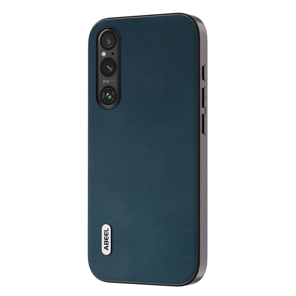 Uniqkart For Sony Xperia 1 V Nappa Texture Genuine Cow Leather Coated Case PC+TPU Phone Cover - Green