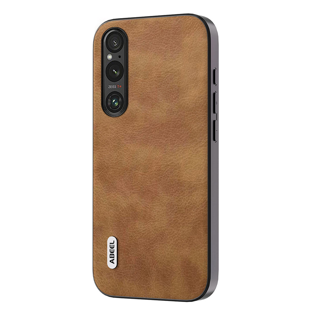 Uniqkart For Sony Xperia 1 V Retro Anti-drop Phone Case Litchi Texture PU Leather Coated TPU+PC Cover - Brown