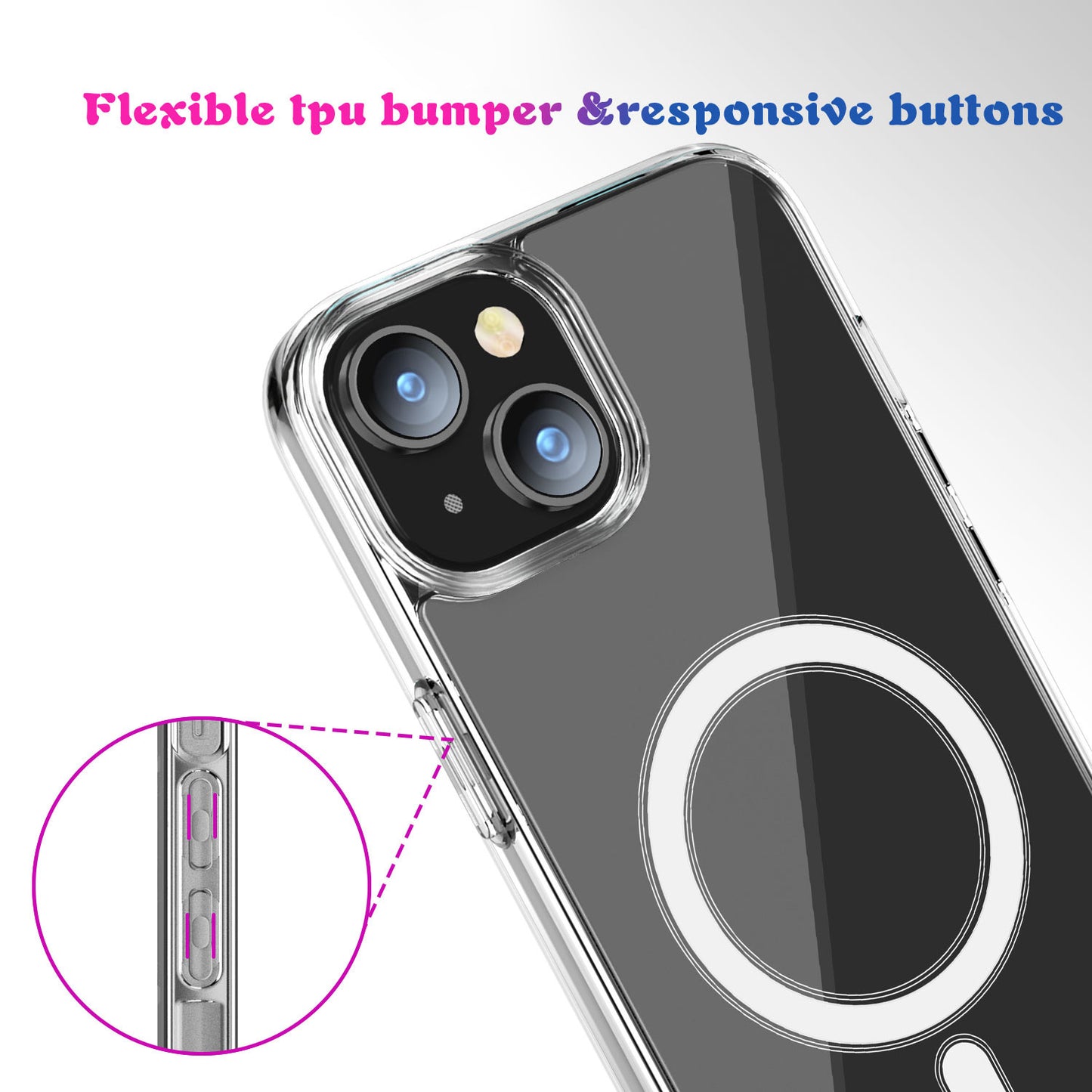 Uniqkart for iPhone 15 Clear Phone Cover Compatible with MagSafe Fall Protection TPU+PC Case