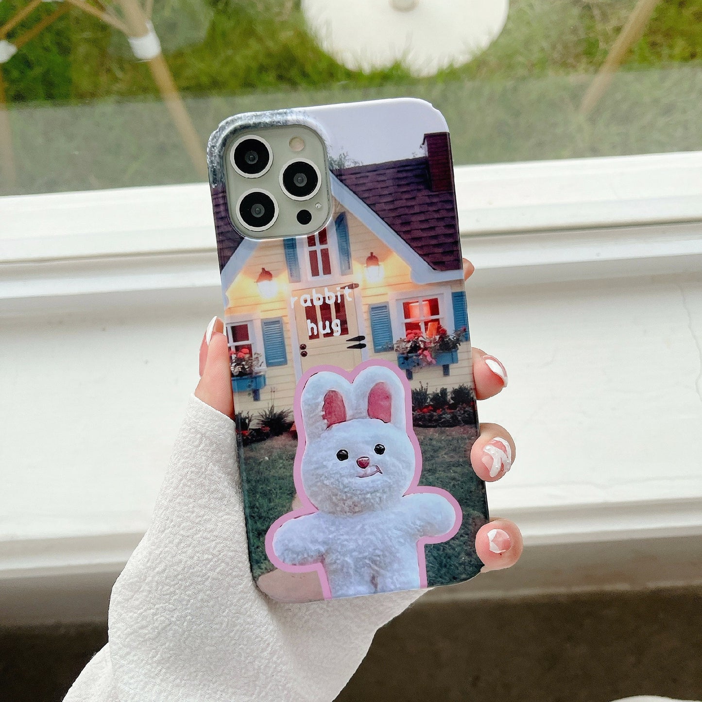 Uniqkart for iPhone 12 Pro Max 6.7 inch Hard PC Phone Case Pattern Printing Protective Glossy Phone Shell - Rabbit Hug