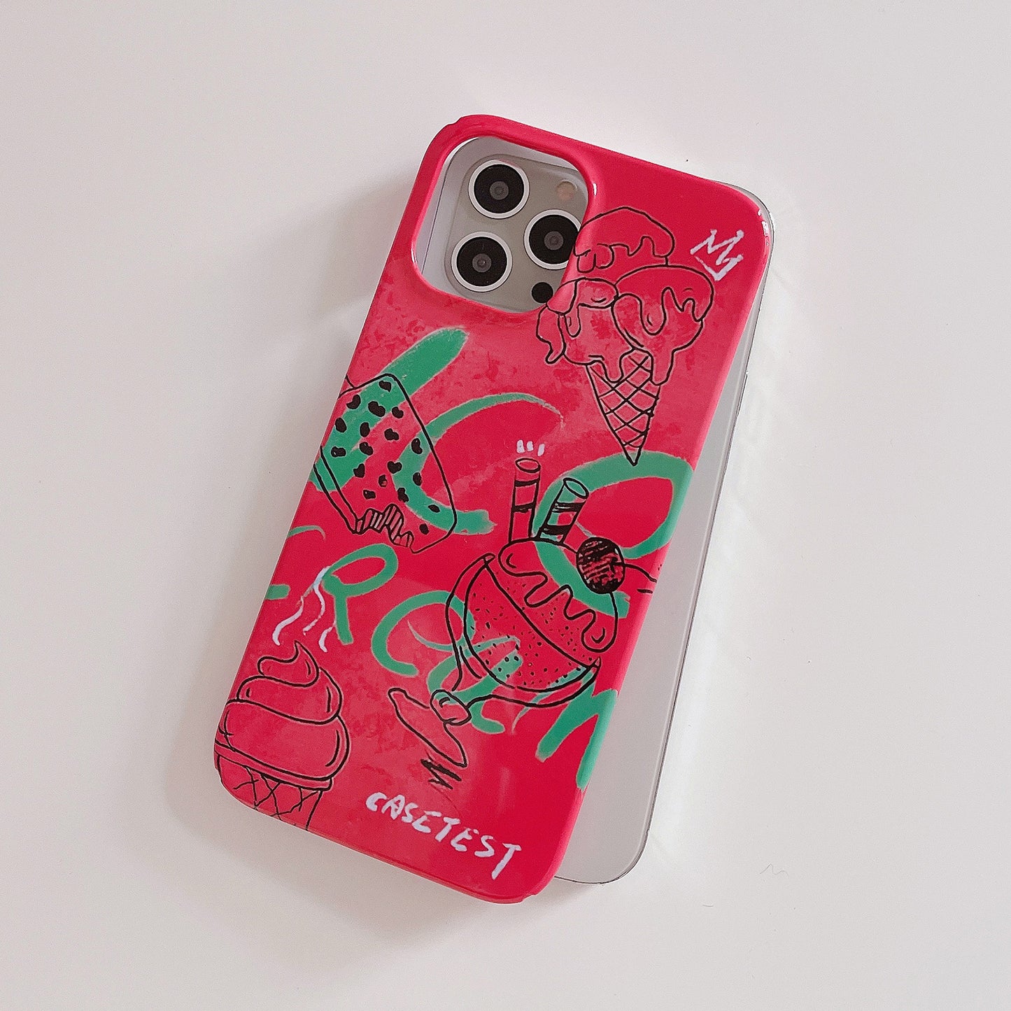 Uniqkart for iPhone 12 Pro Max 6.7 inch Hard PC Phone Case Pattern Printing Protective Glossy Phone Shell - Ice Cream and Crown