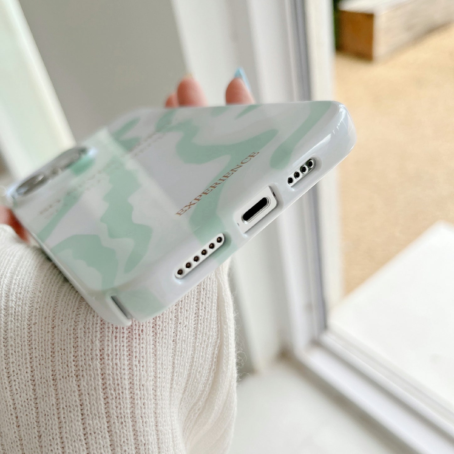 Uniqkart for iPhone 12 Pro Max 6.7 inch Hard PC Phone Case Pattern Printing Protective Glossy Phone Shell - Matcha Green Water Ripple