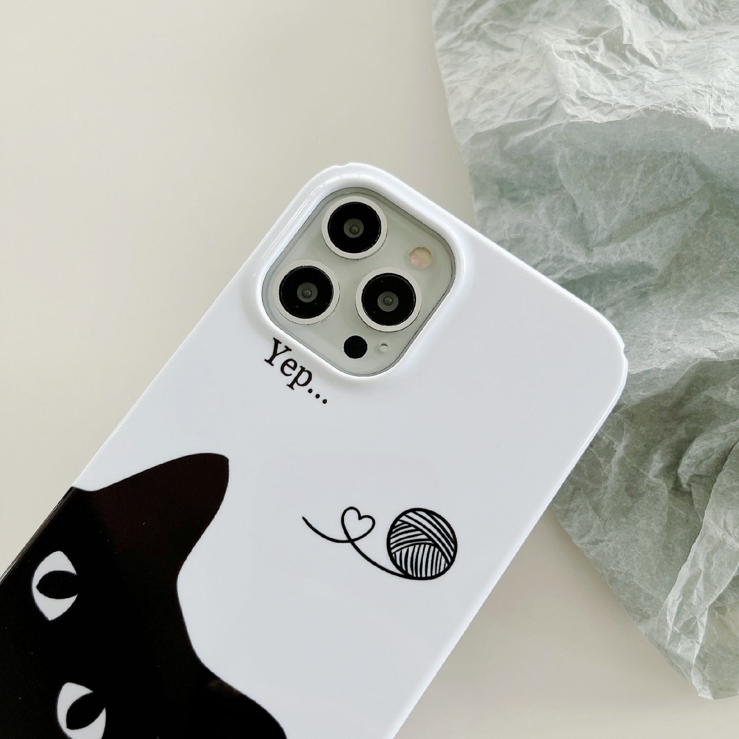 Uniqkart for iPhone 12 Pro Max 6.7 inch Hard PC Phone Case Pattern Printing Protective Glossy Phone Shell - Wool Black Cat