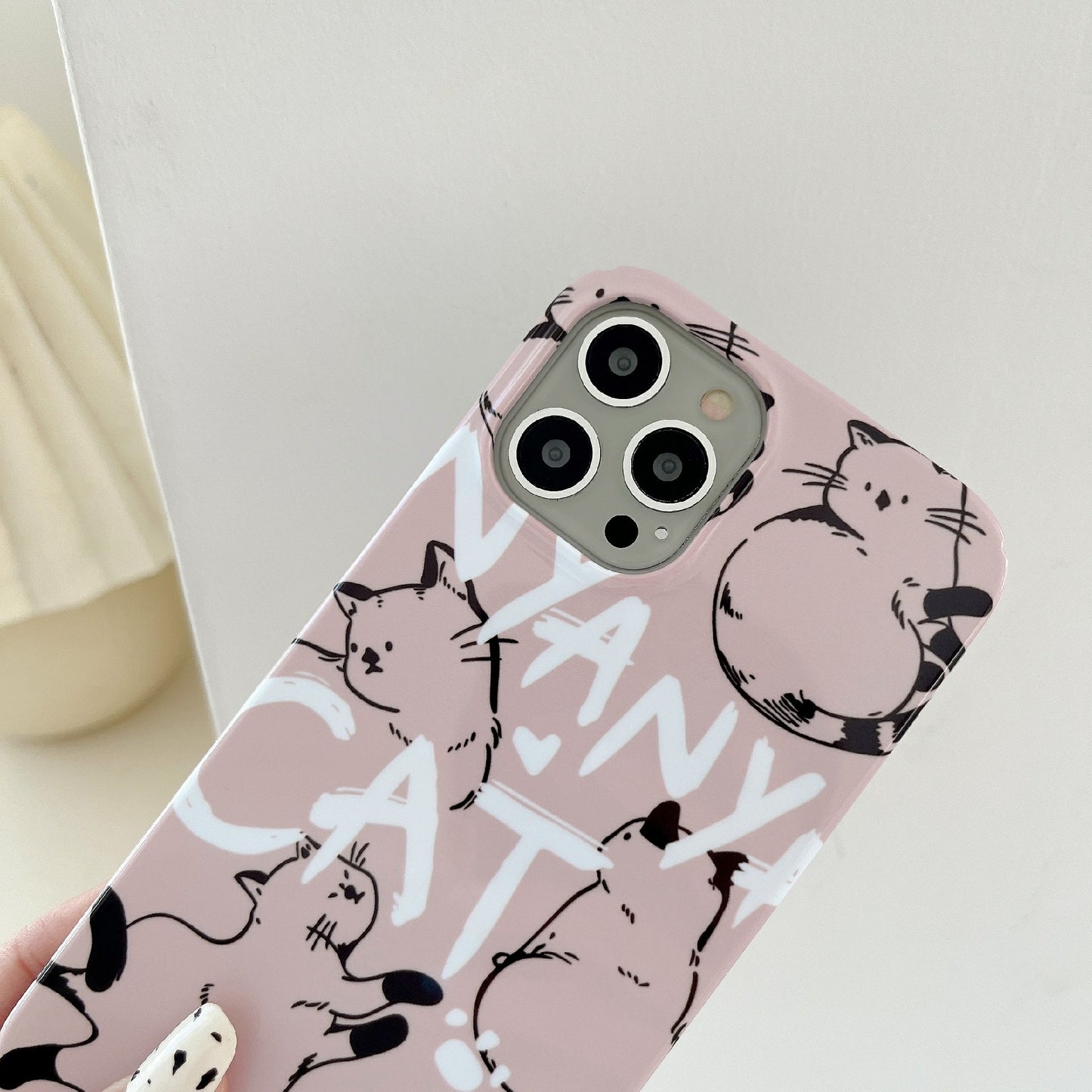 Uniqkart for iPhone 12 Pro Max 6.7 inch Hard PC Phone Case Pattern Printing Protective Glossy Phone Shell - Cat