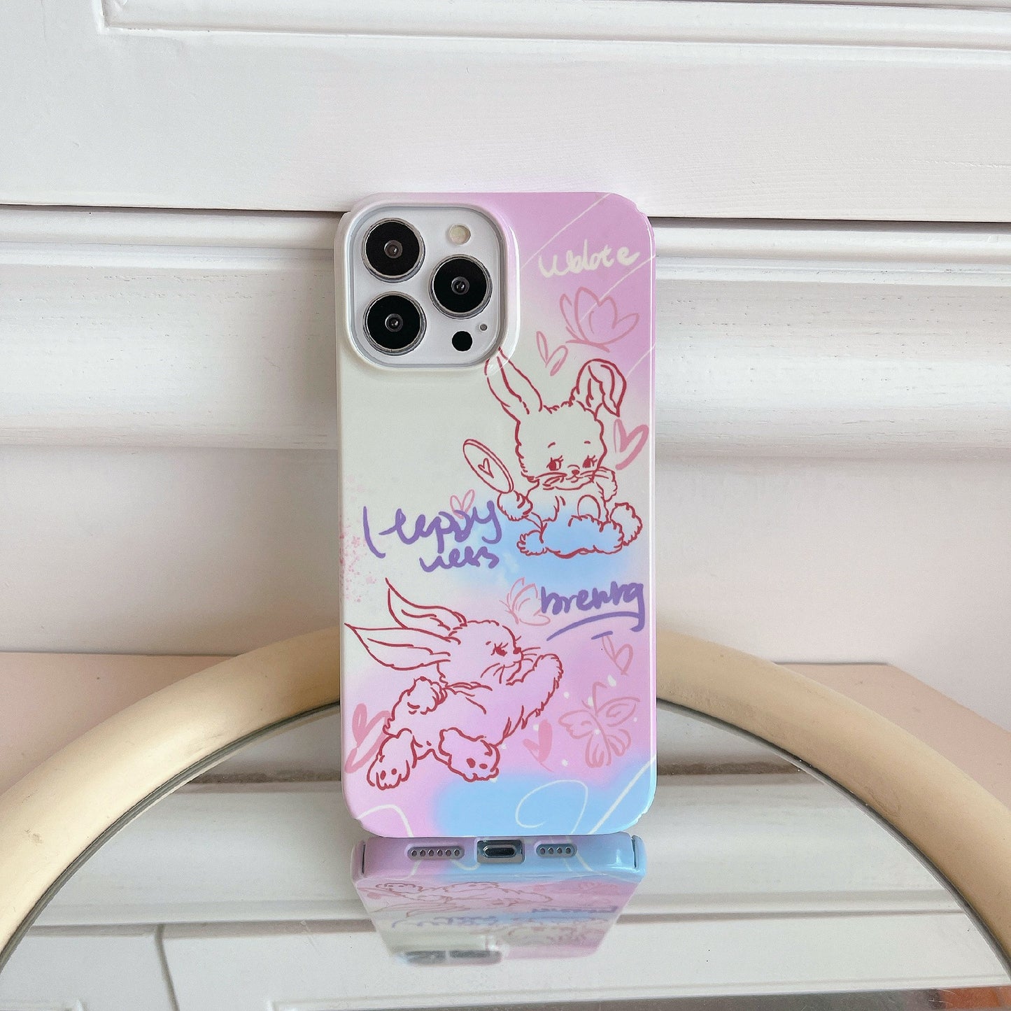 Uniqkart for iPhone 12 Pro Max 6.7 inch Hard PC Phone Case Pattern Printing Protective Glossy Phone Shell - Line Rabbit