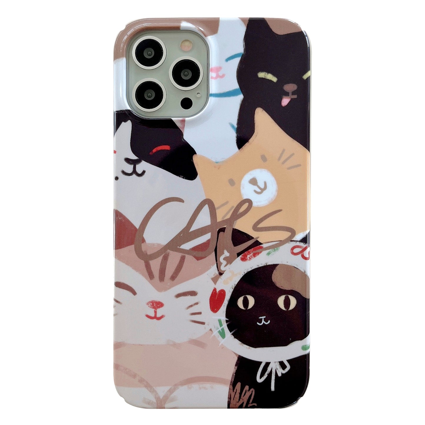 Uniqkart for iPhone 12 Pro Max 6.7 inch Hard PC Phone Case Pattern Printing Protective Glossy Phone Shell - Stacking Cats