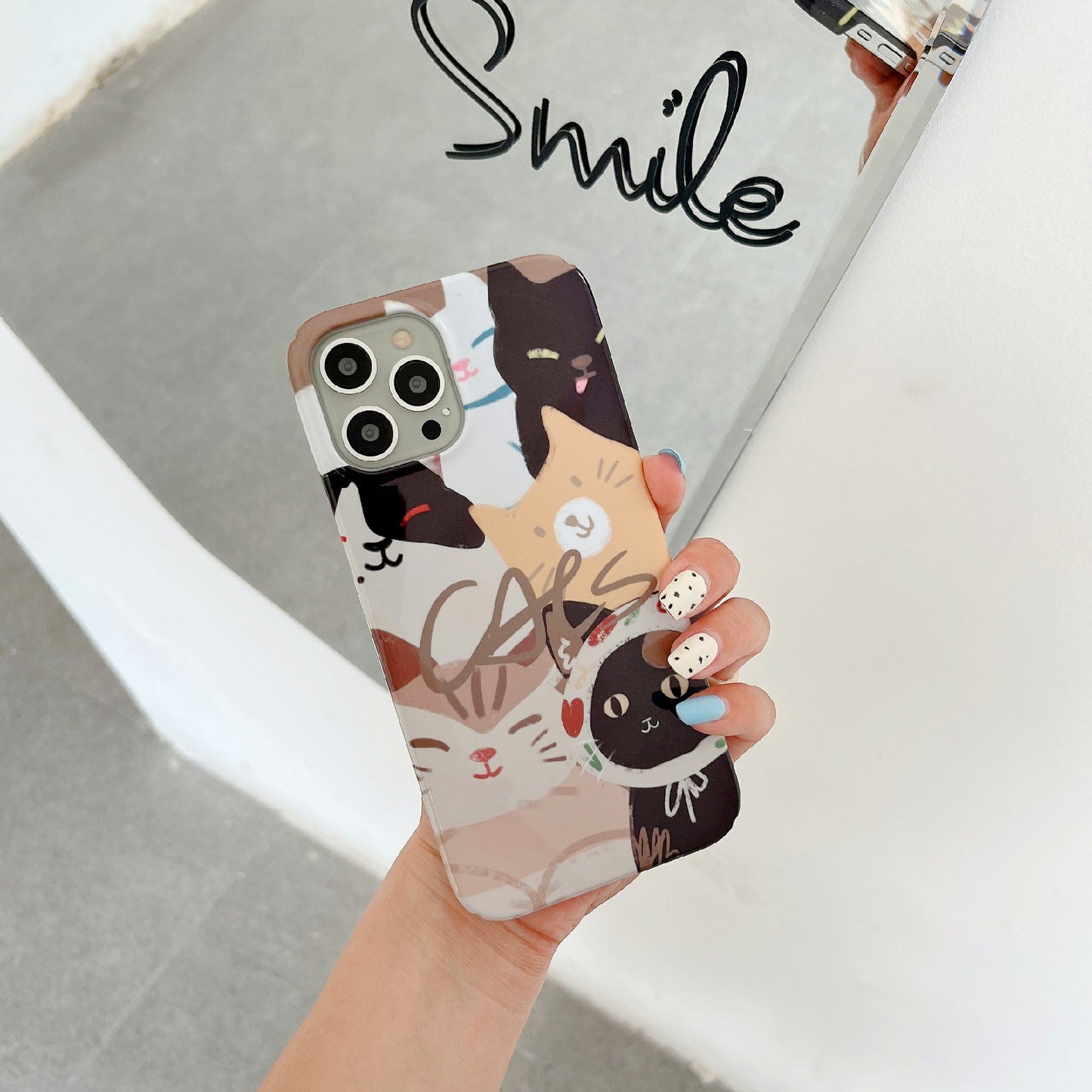Uniqkart for iPhone 12 Pro Max 6.7 inch Hard PC Phone Case Pattern Printing Protective Glossy Phone Shell - Stacking Cats