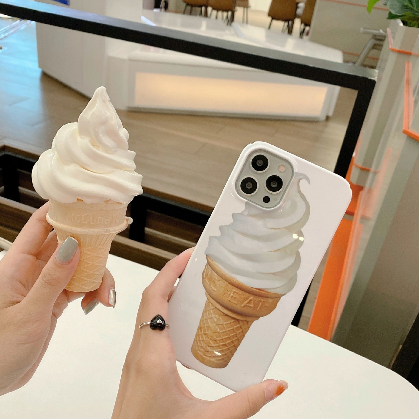 Uniqkart for iPhone 12 Pro Max 6.7 inch Hard PC Phone Case Pattern Printing Protective Glossy Phone Shell - Ice Cream