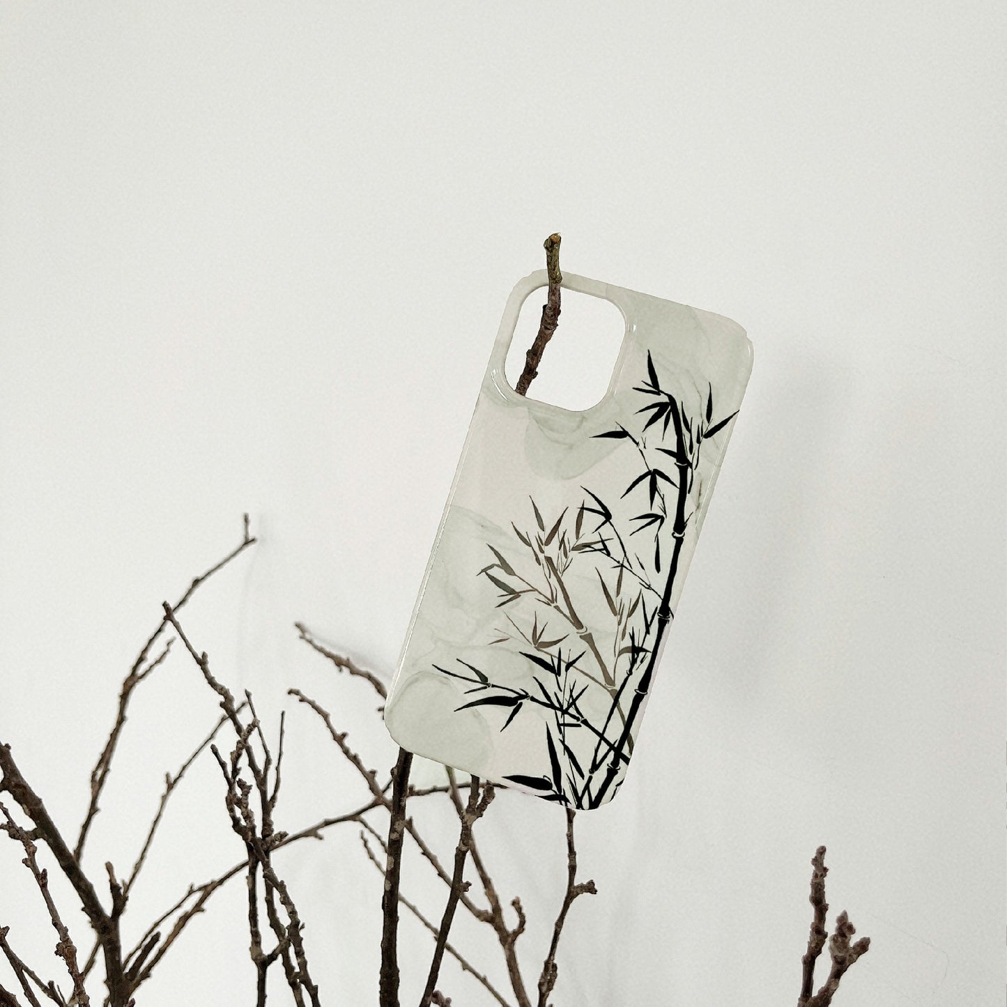 Hard PC Phone Cover for iPhone 12 Pro 6.1 inch Pattern Printing Anti-Drop Glossy Phone Case - Bamboo Ink Painting