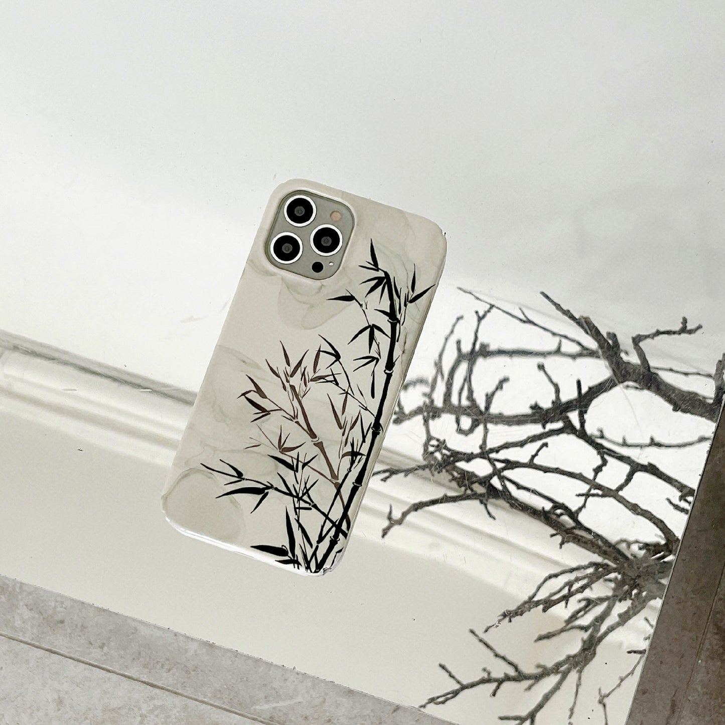 Hard PC Phone Cover for iPhone 12 Pro 6.1 inch Pattern Printing Anti-Drop Glossy Phone Case - Bamboo Ink Painting