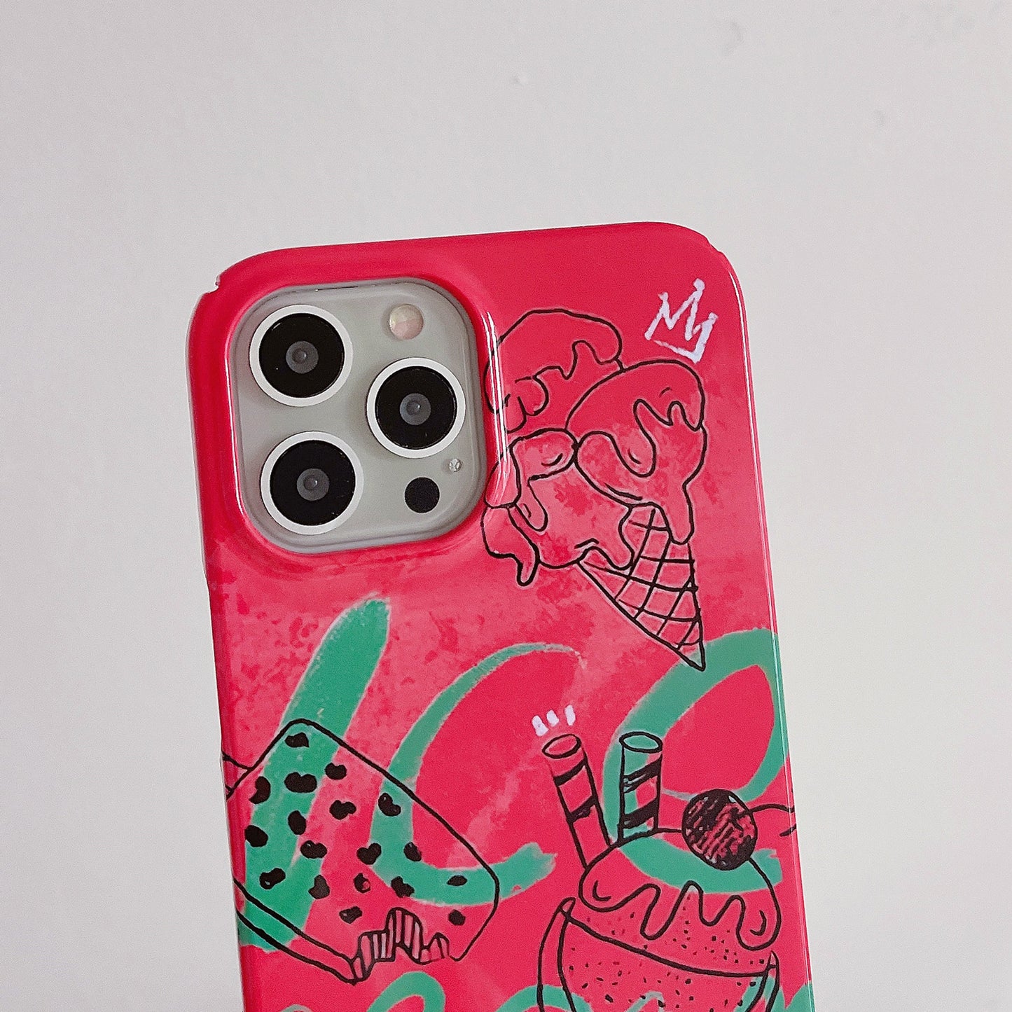 Hard PC Phone Cover for iPhone 12 Pro 6.1 inch Pattern Printing Anti-Drop Glossy Phone Case - Ice Cream and Crown