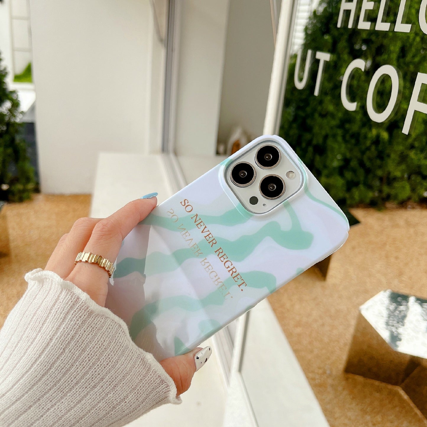 Hard PC Phone Cover for iPhone 12 Pro 6.1 inch Pattern Printing Anti-Drop Glossy Phone Case - Matcha Green Water Ripple