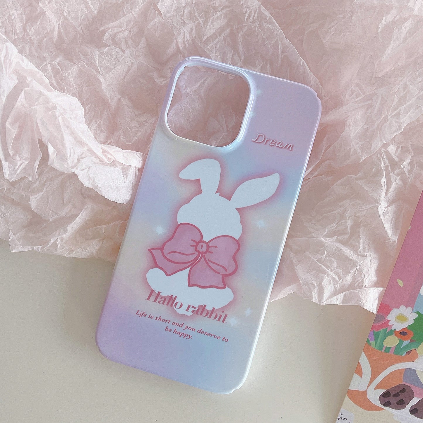 Hard PC Phone Cover for iPhone 12 Pro 6.1 inch Pattern Printing Anti-Drop Glossy Phone Case - Bowknot Rabbit