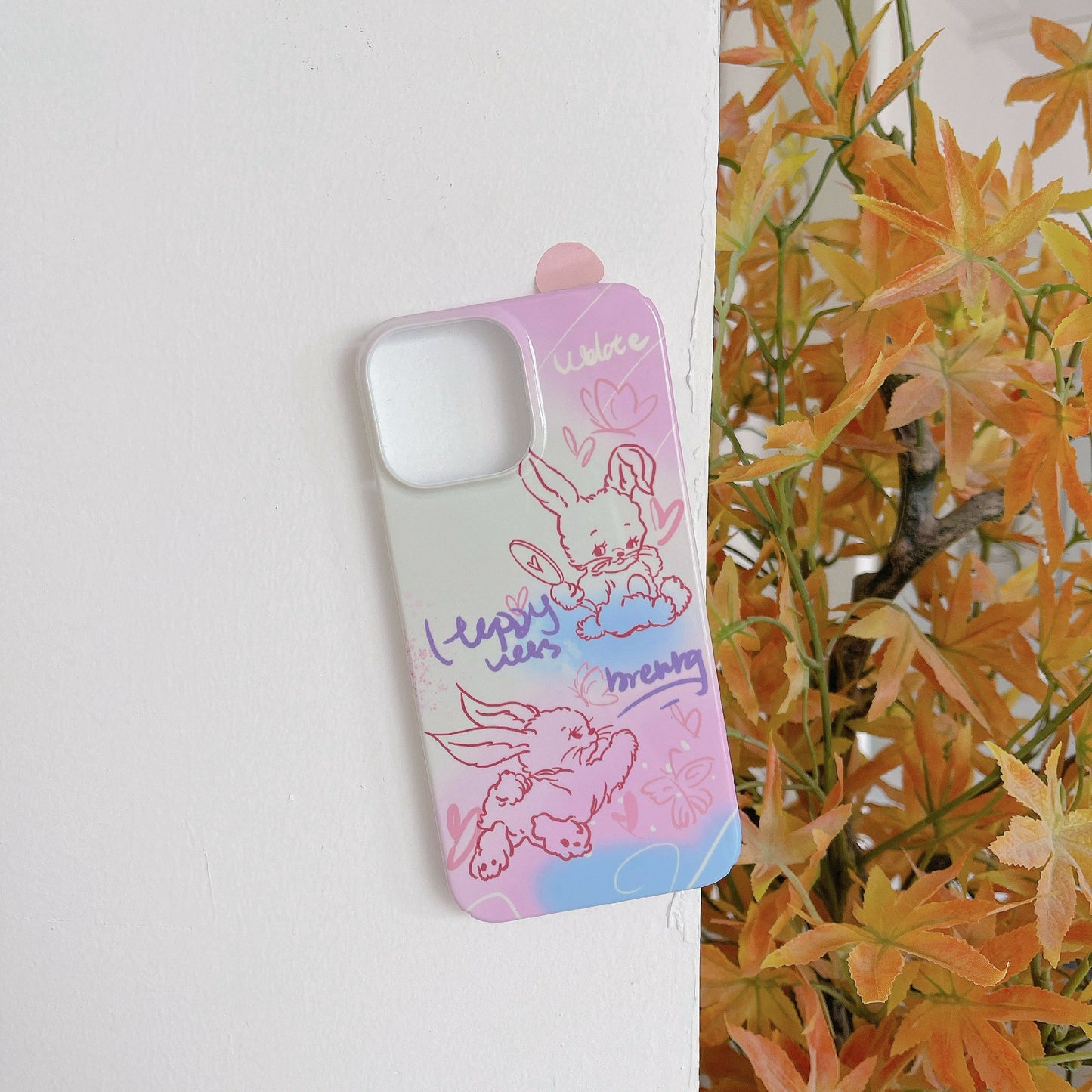 Hard PC Phone Cover for iPhone 12 Pro 6.1 inch Pattern Printing Anti-Drop Glossy Phone Case - Line Rabbit