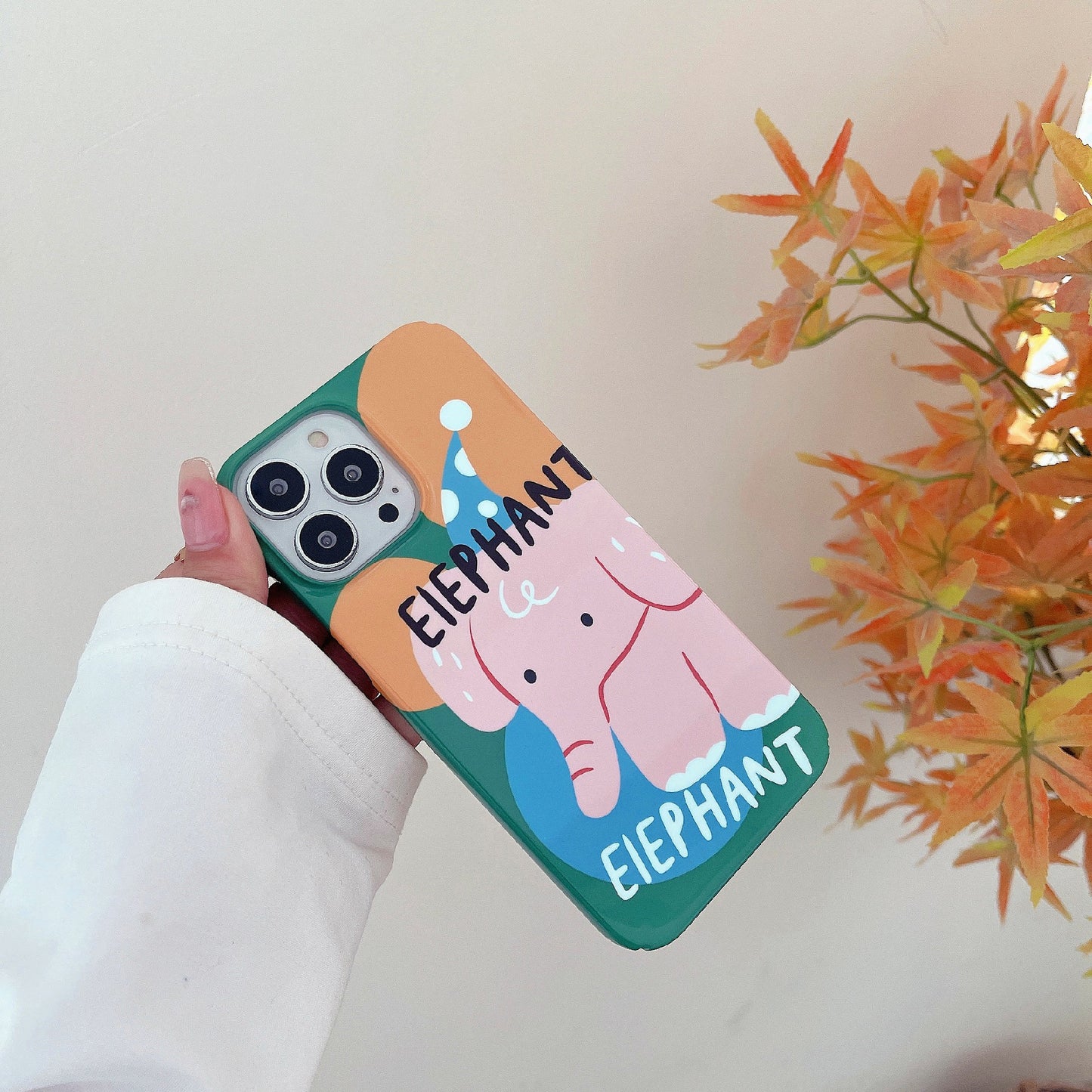 Hard PC Phone Cover for iPhone 12 Pro 6.1 inch Pattern Printing Anti-Drop Glossy Phone Case - Elephant