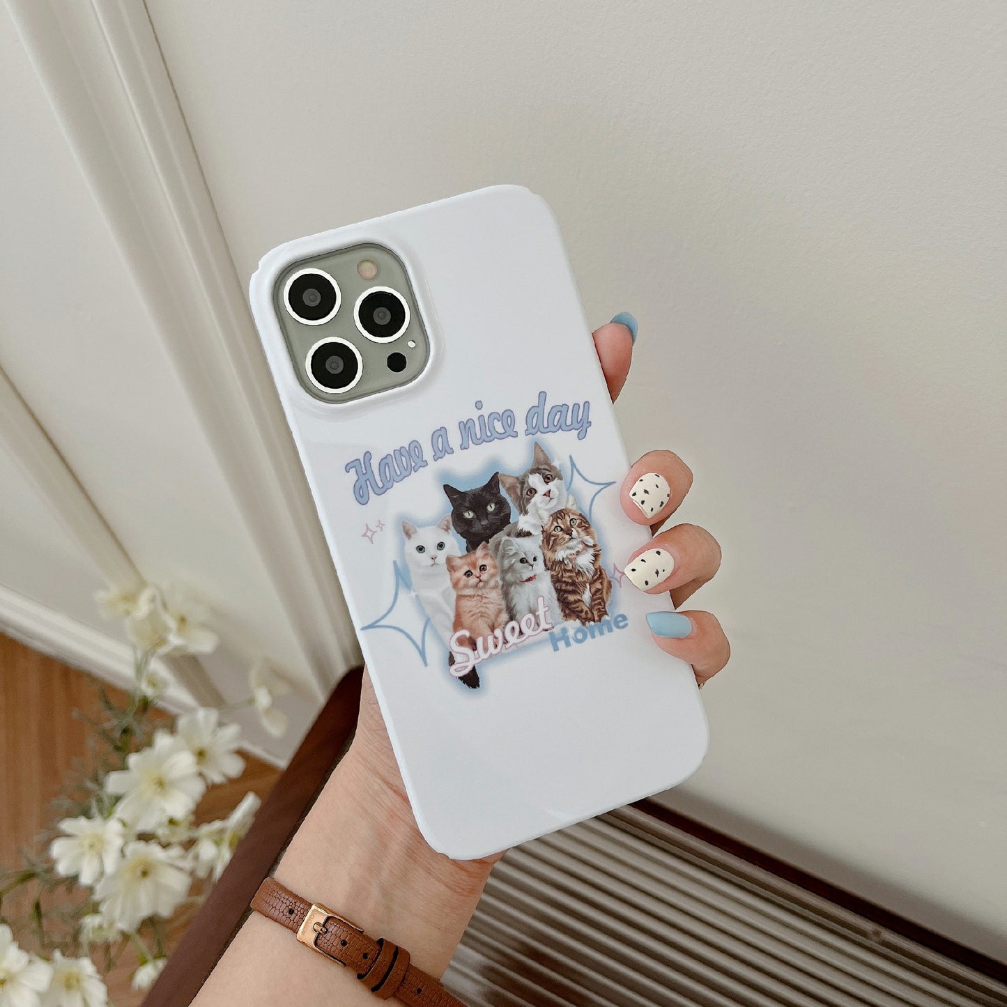 Hard PC Phone Cover for iPhone 12 Pro 6.1 inch Pattern Printing Anti-Drop Glossy Phone Case - Sweet Cats
