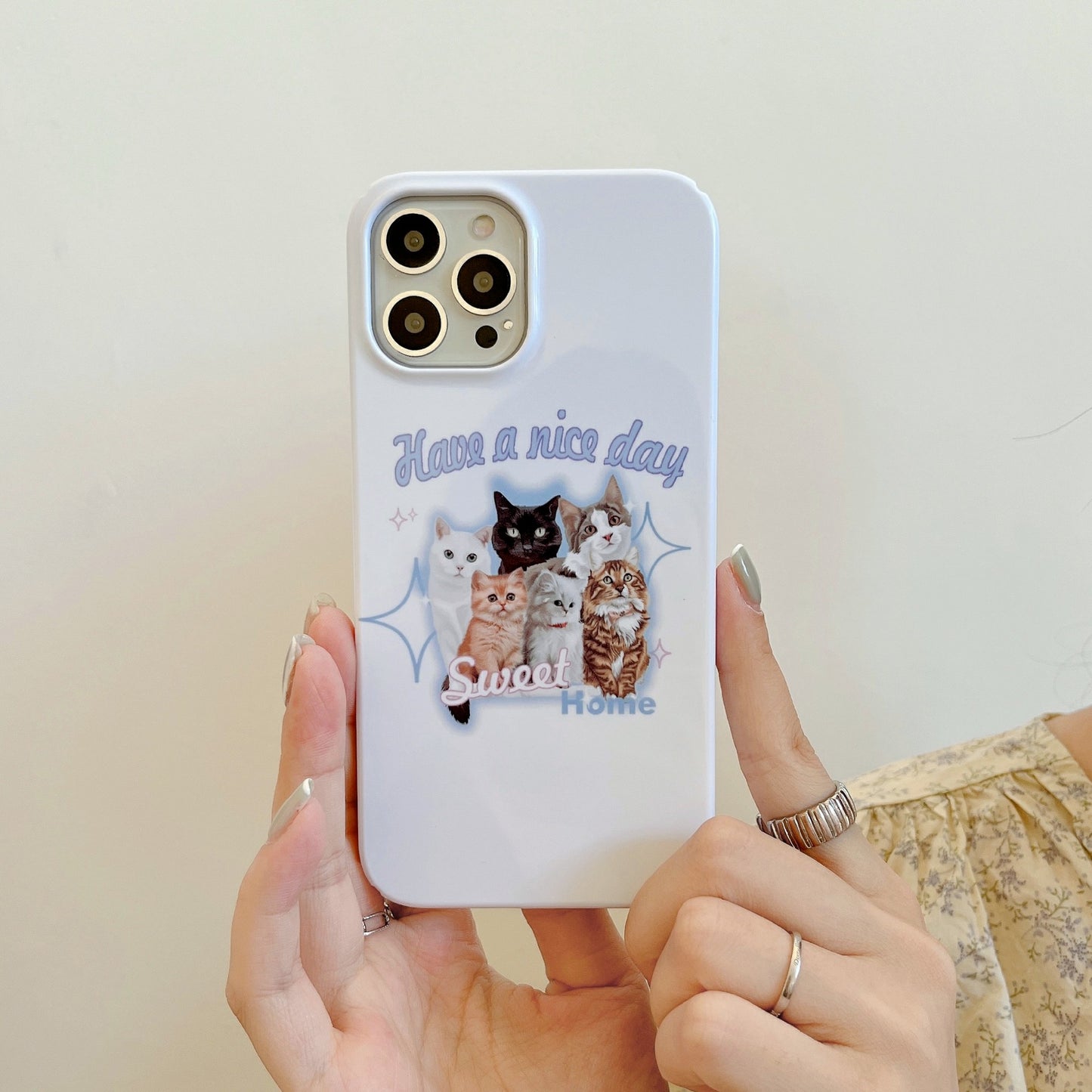 Hard PC Phone Cover for iPhone 12 Pro 6.1 inch Pattern Printing Anti-Drop Glossy Phone Case - Sweet Cats