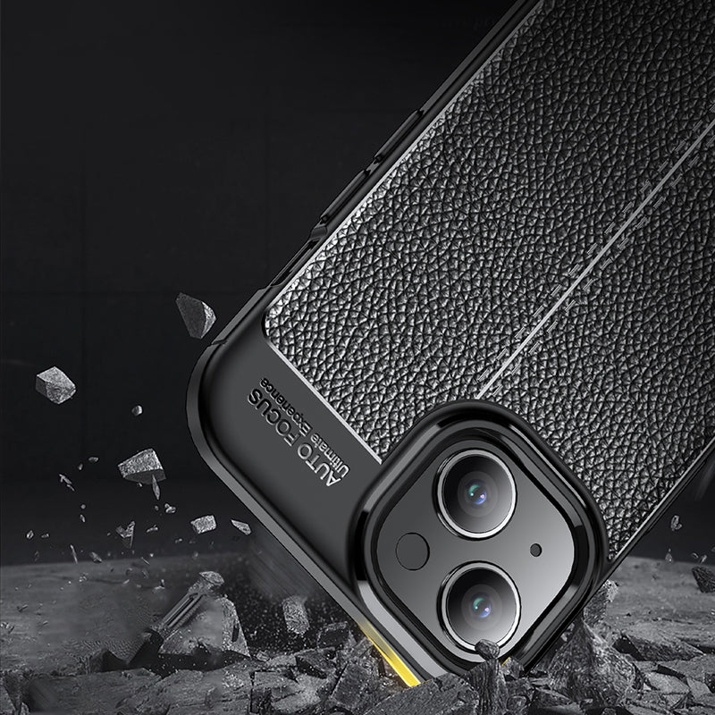 Uniqkart for iPhone 15 Shockproof Back Cover Litchi Texture TPU Phone Case - Blue