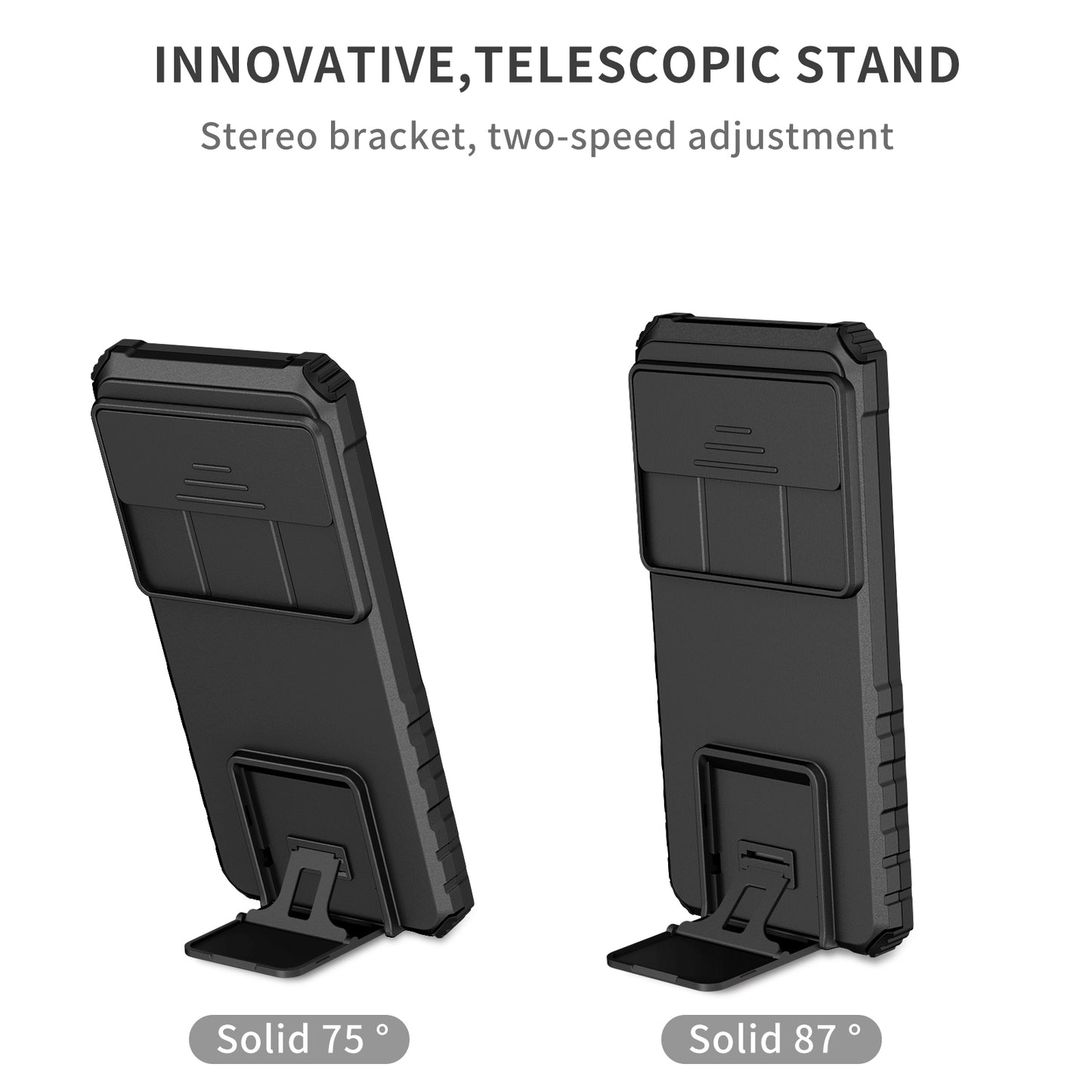 Kickstand Case for Google Pixel 8 PC + TPU Anti-drop Phone Protector with Slide Camera Cover - Black