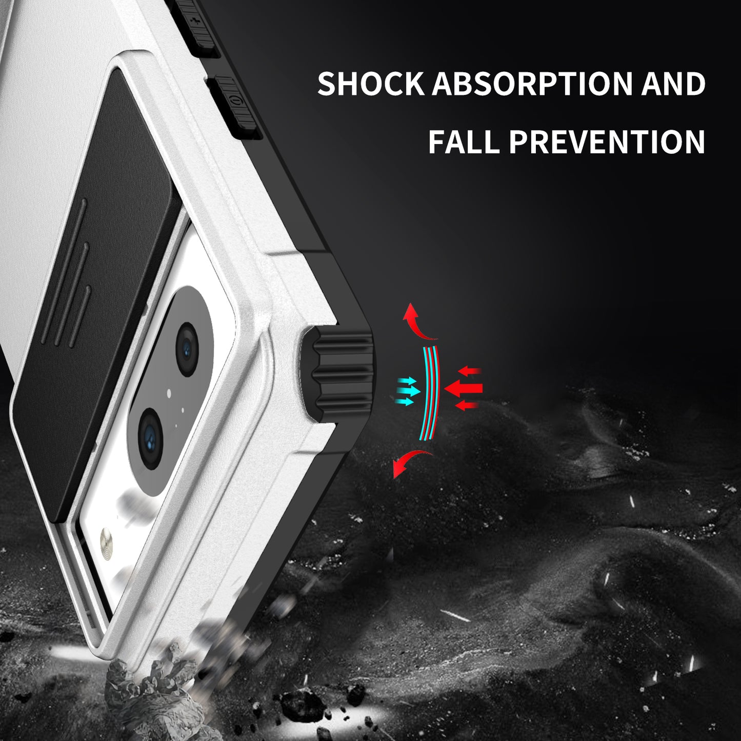 Kickstand Case for Google Pixel 8 PC + TPU Anti-drop Phone Protector with Slide Camera Cover - Silver