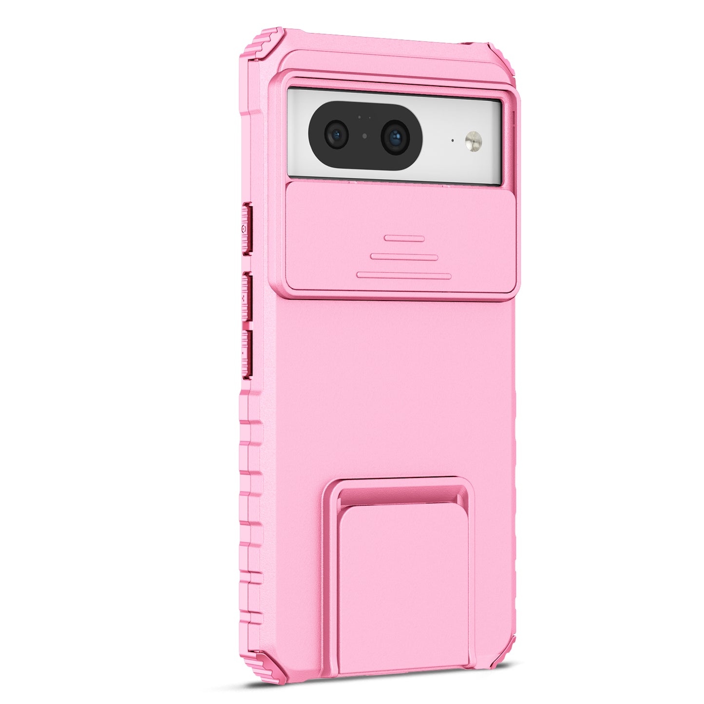 Kickstand Case for Google Pixel 8 PC + TPU Anti-drop Phone Protector with Slide Camera Cover - Pink