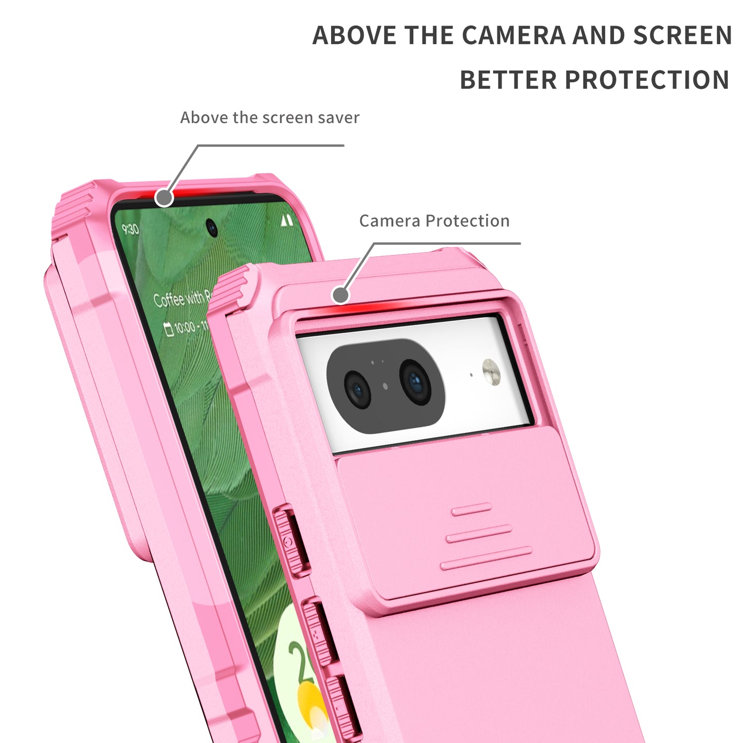 Kickstand Case for Google Pixel 8 PC + TPU Anti-drop Phone Protector with Slide Camera Cover - Pink