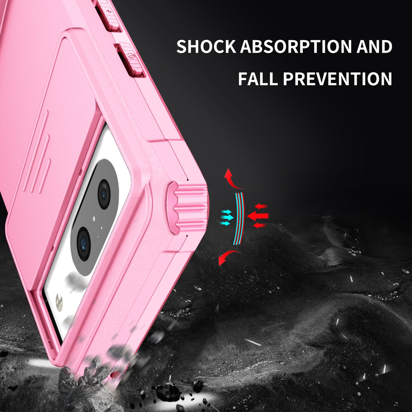 Kickstand Case for Google Pixel 8 PC + TPU Anti-drop Phone Protector with Slide Camera Cover - Pink