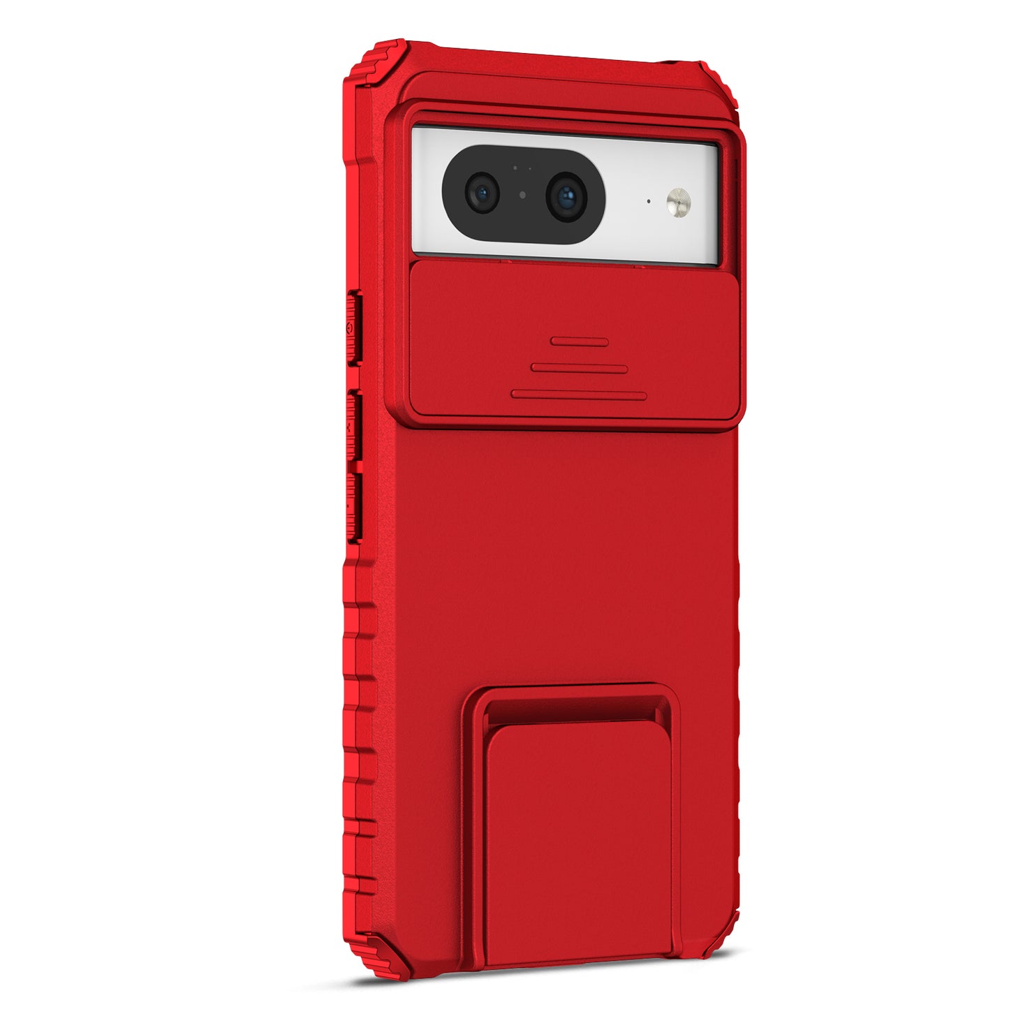 Kickstand Case for Google Pixel 8 PC + TPU Anti-drop Phone Protector with Slide Camera Cover - Red