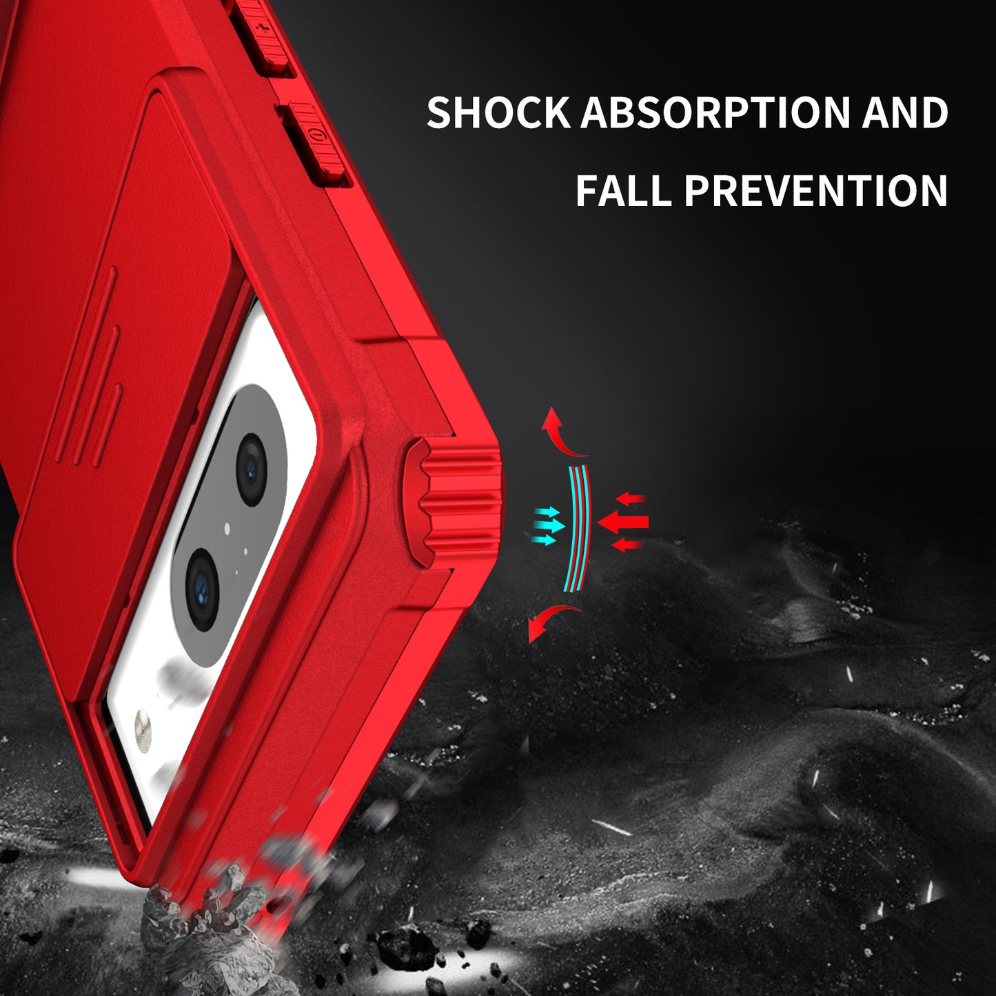 Kickstand Case for Google Pixel 8 PC + TPU Anti-drop Phone Protector with Slide Camera Cover - Red