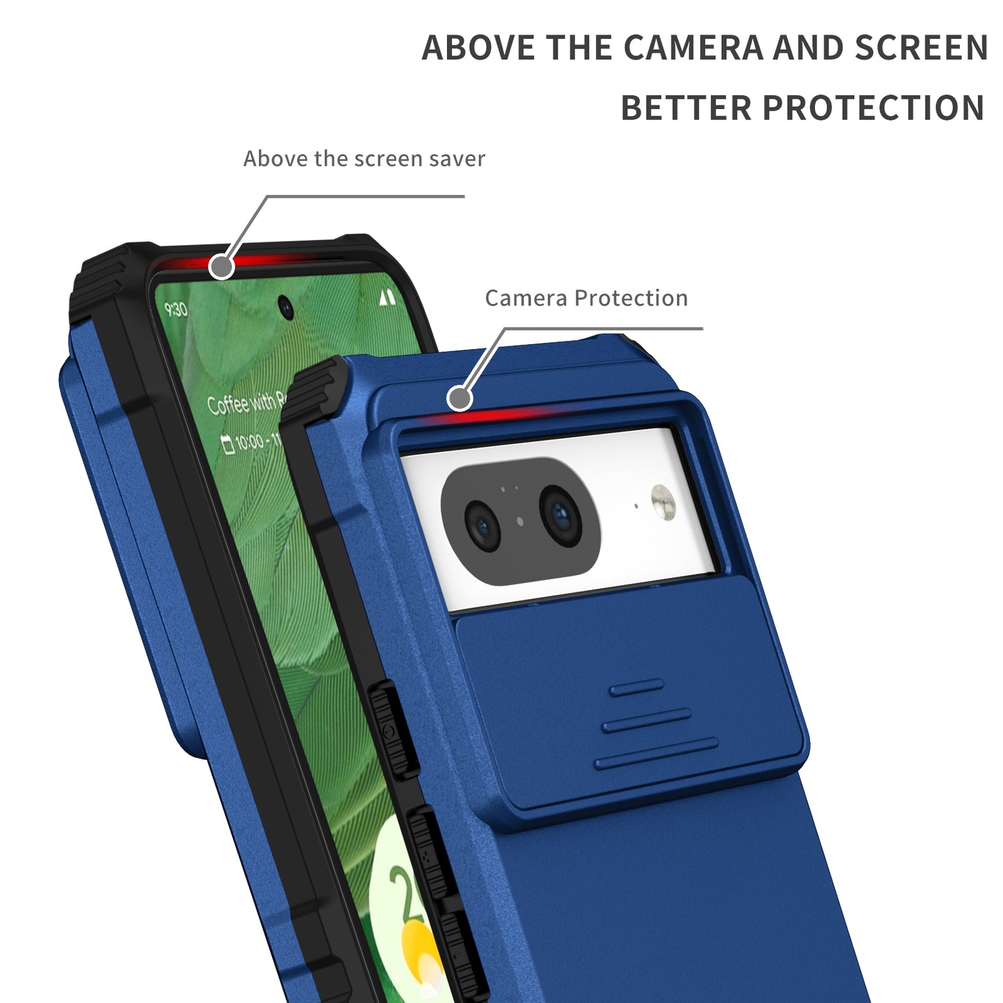 Kickstand Case for Google Pixel 8 PC + TPU Anti-drop Phone Protector with Slide Camera Cover - Blue