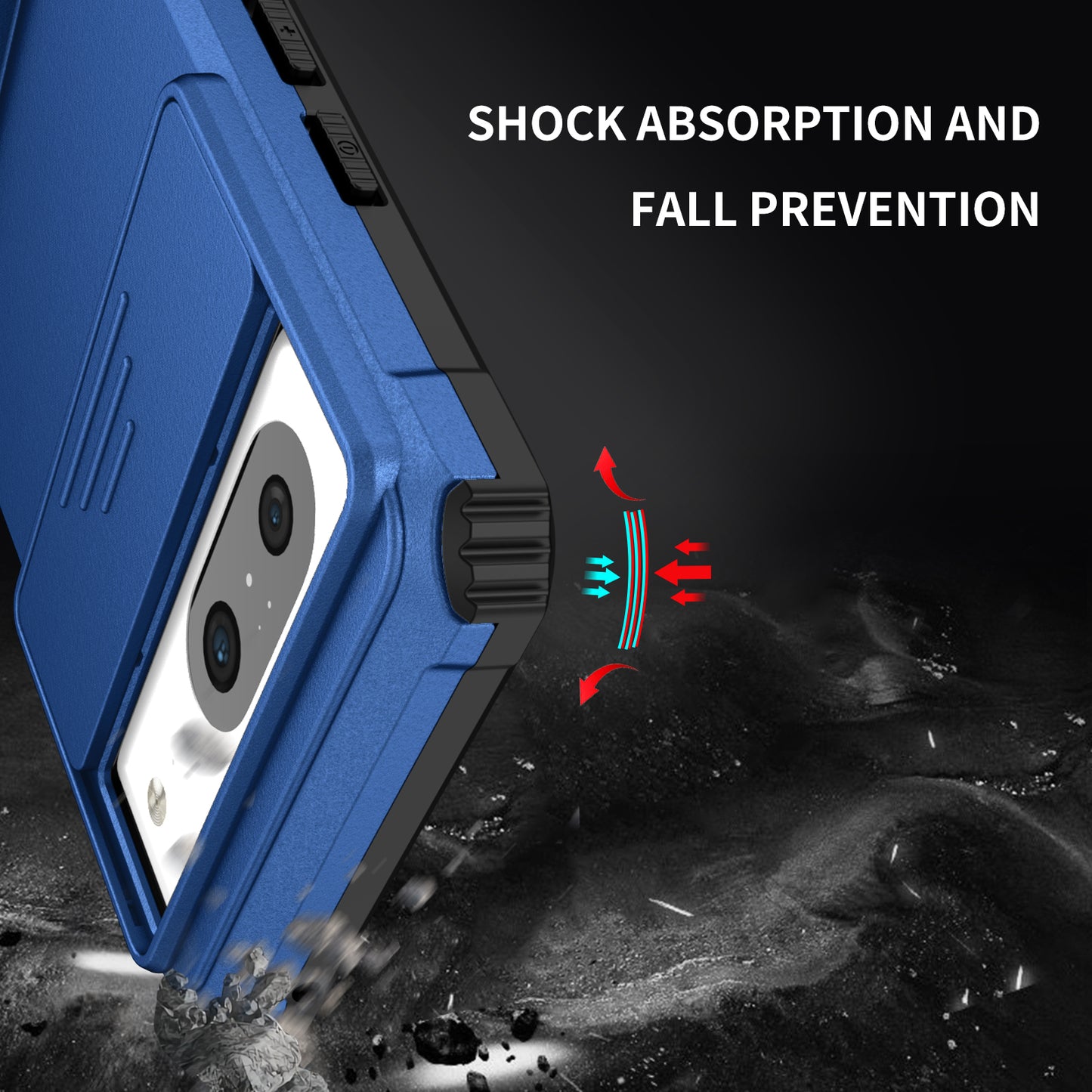 Kickstand Case for Google Pixel 8 PC + TPU Anti-drop Phone Protector with Slide Camera Cover - Blue