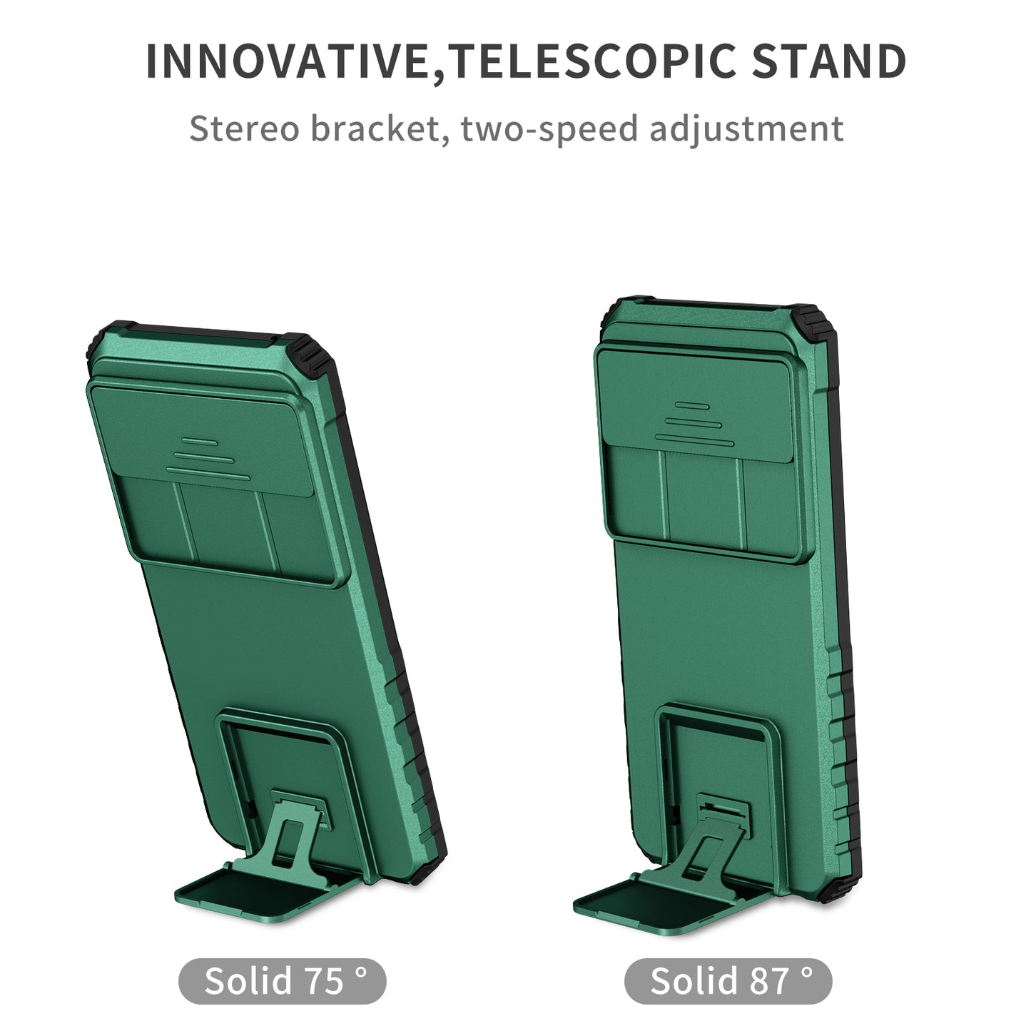 Kickstand Case for Google Pixel 8 PC + TPU Anti-drop Phone Protector with Slide Camera Cover - Blackish Green