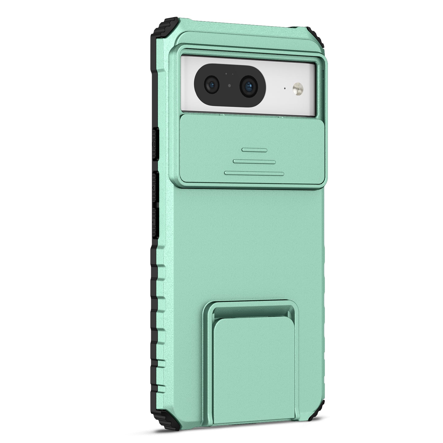 Kickstand Case for Google Pixel 8 PC + TPU Anti-drop Phone Protector with Slide Camera Cover - Baby Blue