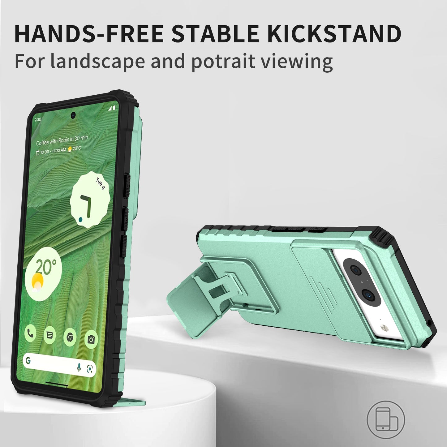 Kickstand Case for Google Pixel 8 PC + TPU Anti-drop Phone Protector with Slide Camera Cover - Baby Blue