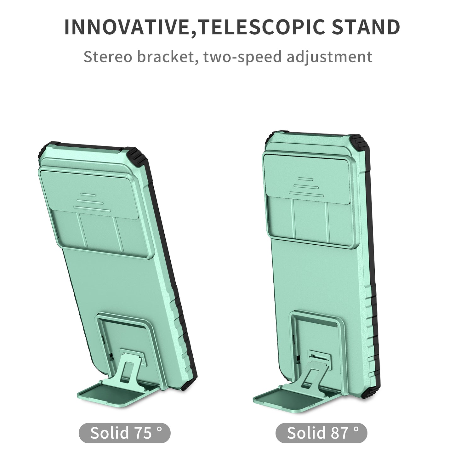 Kickstand Case for Google Pixel 8 PC + TPU Anti-drop Phone Protector with Slide Camera Cover - Baby Blue