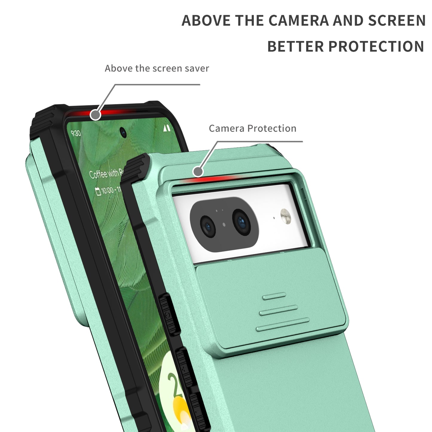 Kickstand Case for Google Pixel 8 PC + TPU Anti-drop Phone Protector with Slide Camera Cover - Baby Blue