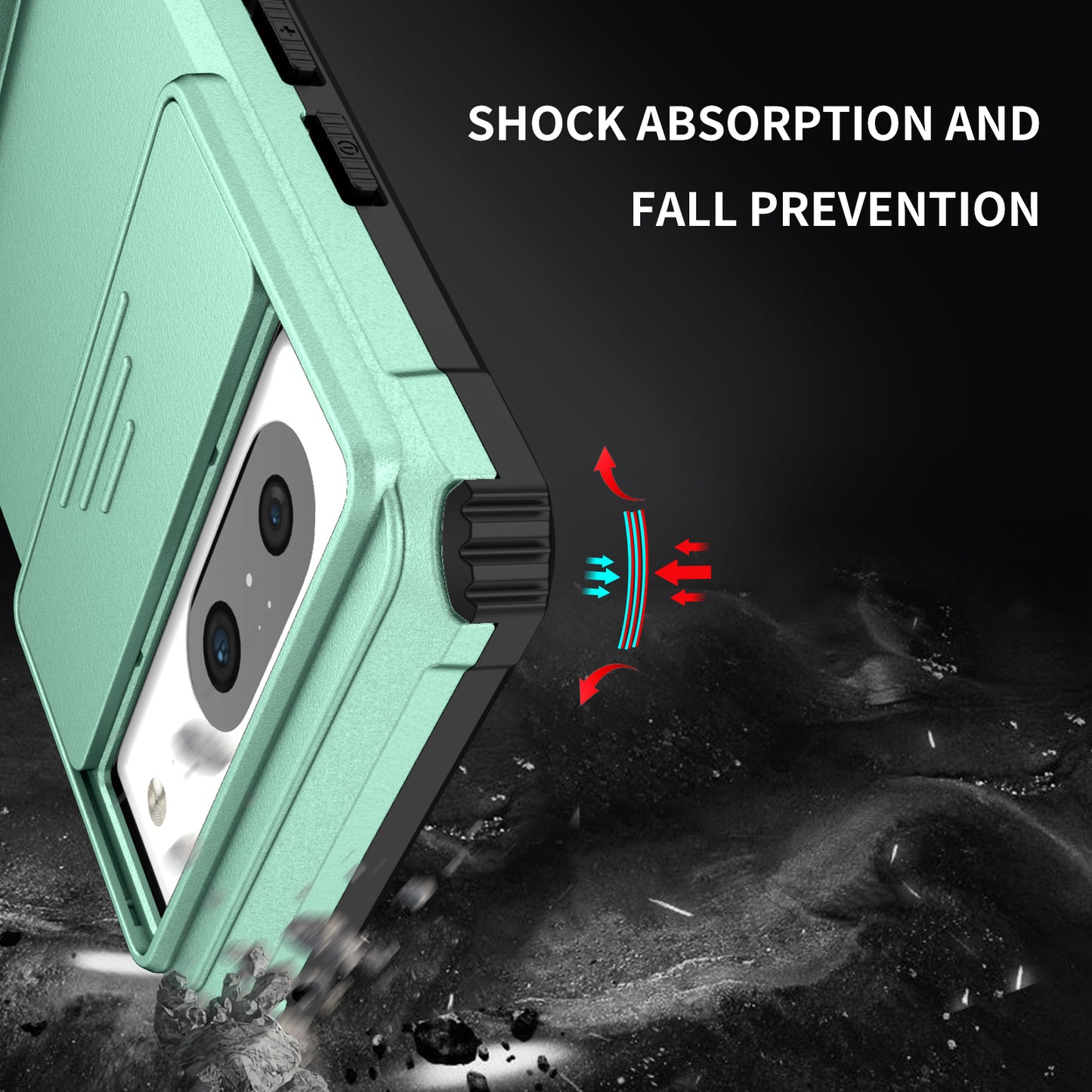 Kickstand Case for Google Pixel 8 PC + TPU Anti-drop Phone Protector with Slide Camera Cover - Baby Blue