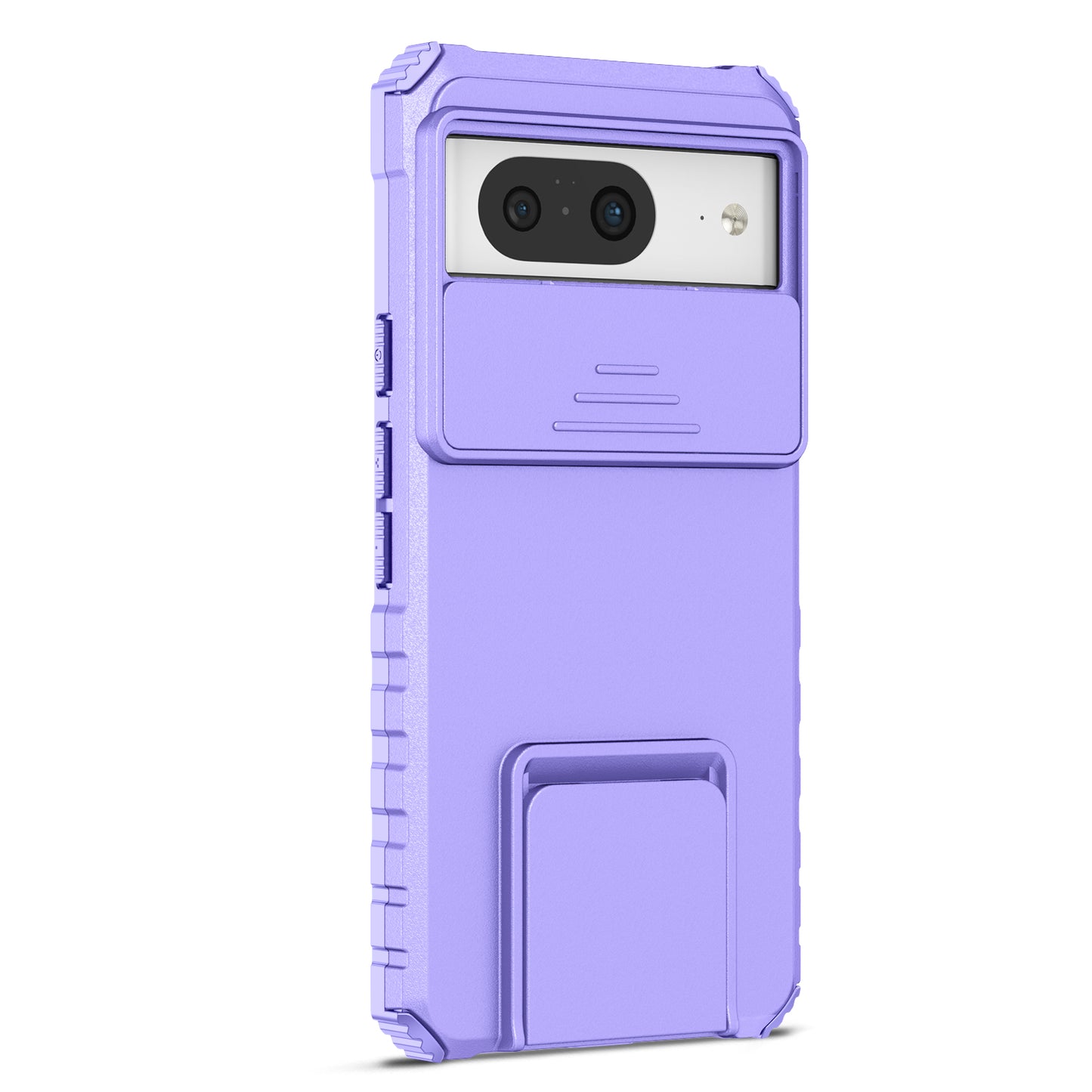 Kickstand Case for Google Pixel 8 PC + TPU Anti-drop Phone Protector with Slide Camera Cover - Purple