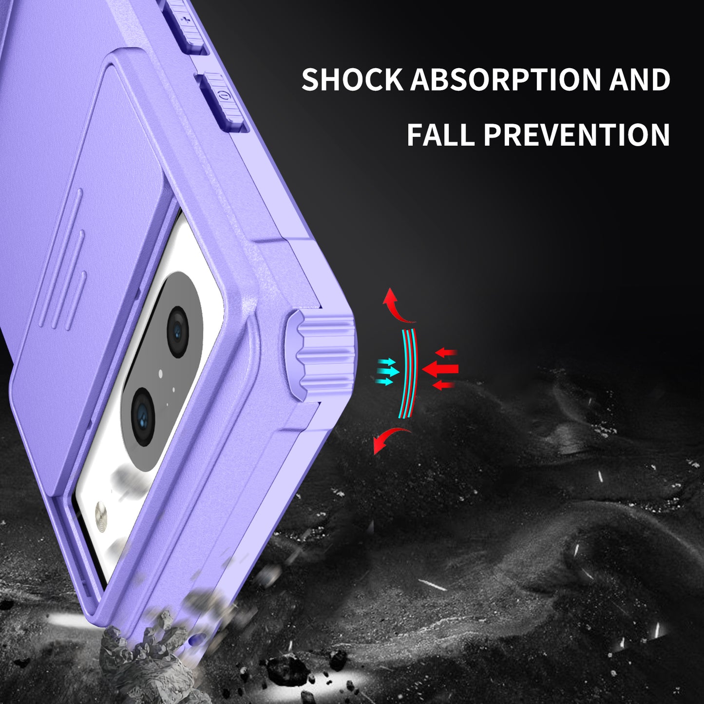 Kickstand Case for Google Pixel 8 PC + TPU Anti-drop Phone Protector with Slide Camera Cover - Purple
