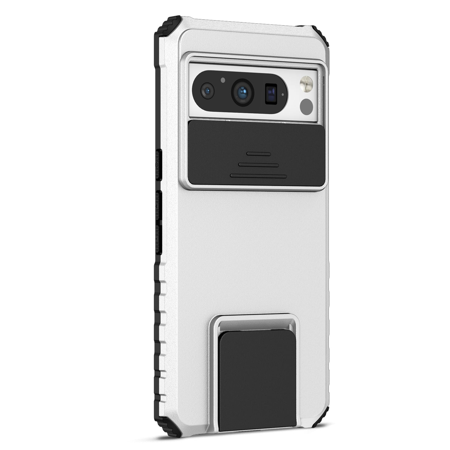 Uniqkart for Google Pixel 8 Pro PC + TPU Phone Protector with Slide Camera Cover Kickstand Case - Silver