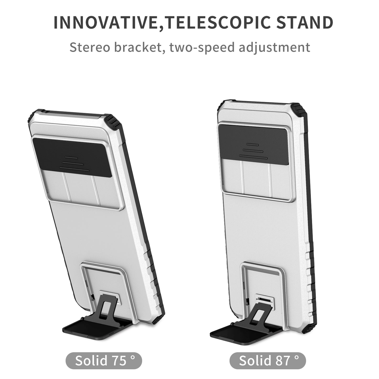 Uniqkart for Google Pixel 8 Pro PC + TPU Phone Protector with Slide Camera Cover Kickstand Case - Silver