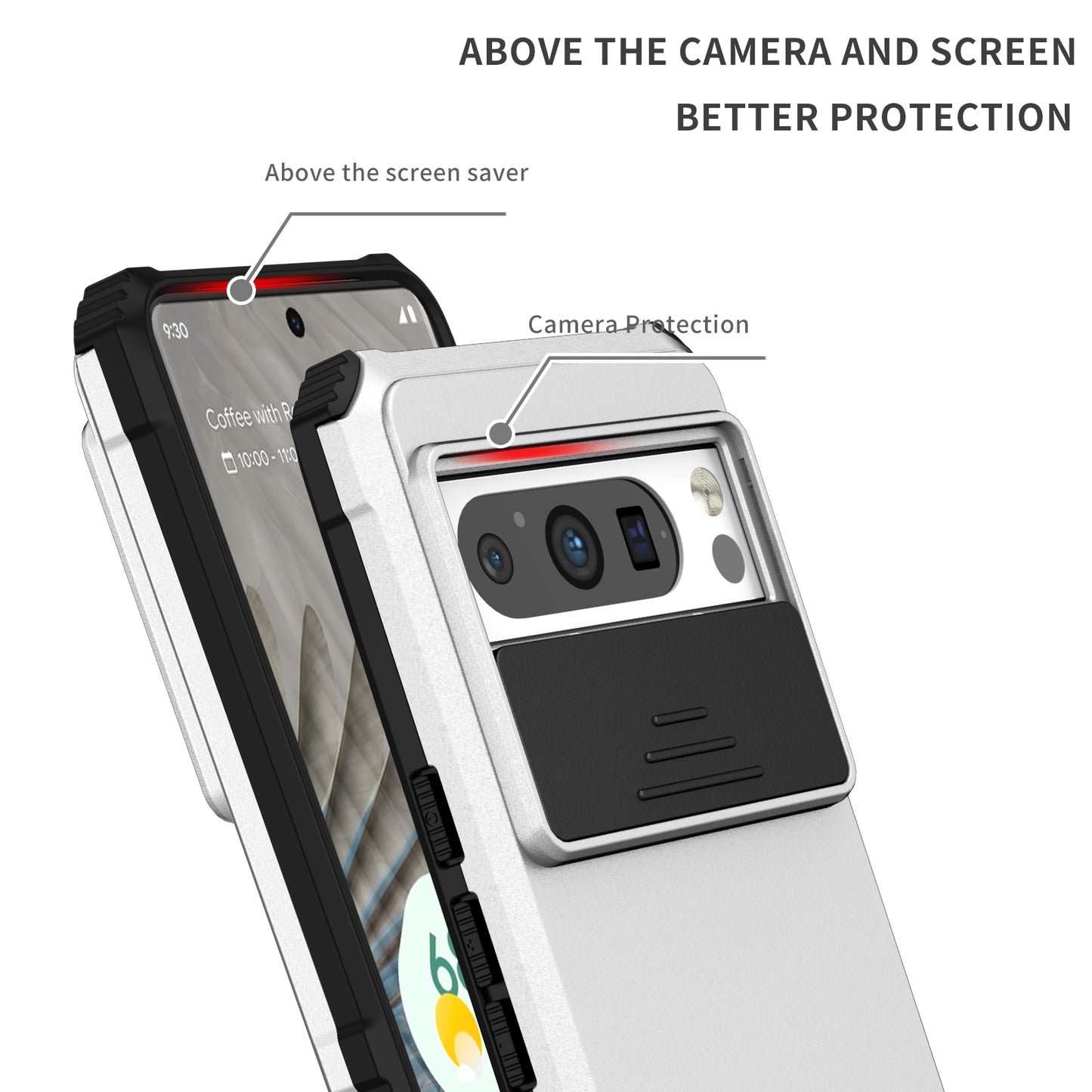 Uniqkart for Google Pixel 8 Pro PC + TPU Phone Protector with Slide Camera Cover Kickstand Case - Silver