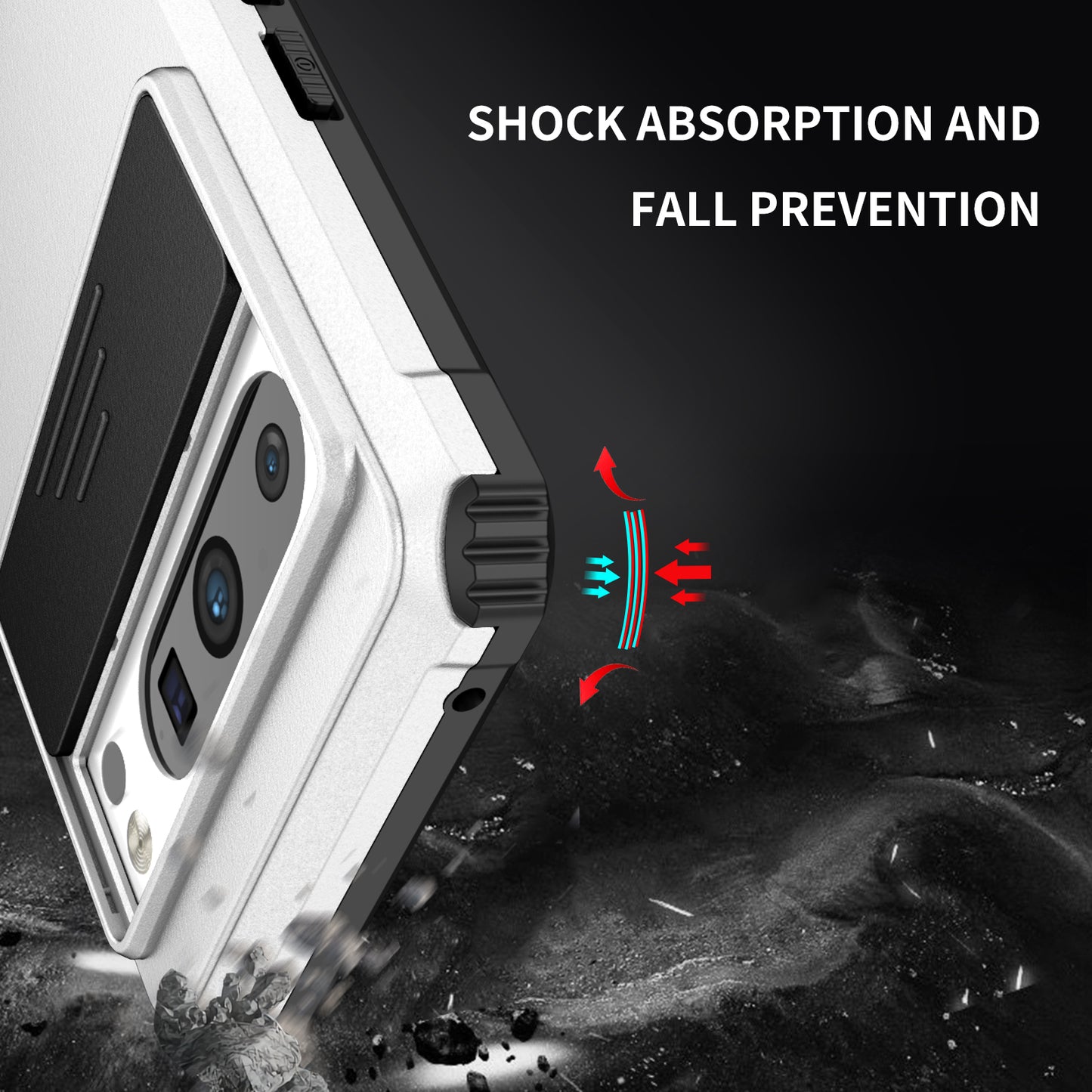 Uniqkart for Google Pixel 8 Pro PC + TPU Phone Protector with Slide Camera Cover Kickstand Case - Silver