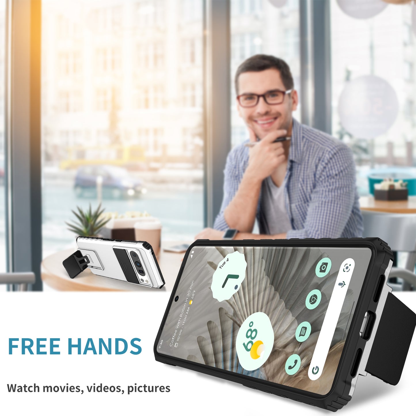 Uniqkart for Google Pixel 8 Pro PC + TPU Phone Protector with Slide Camera Cover Kickstand Case - Silver