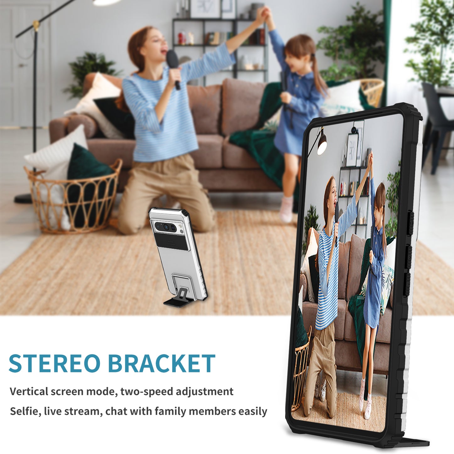 Uniqkart for Google Pixel 8 Pro PC + TPU Phone Protector with Slide Camera Cover Kickstand Case - Silver