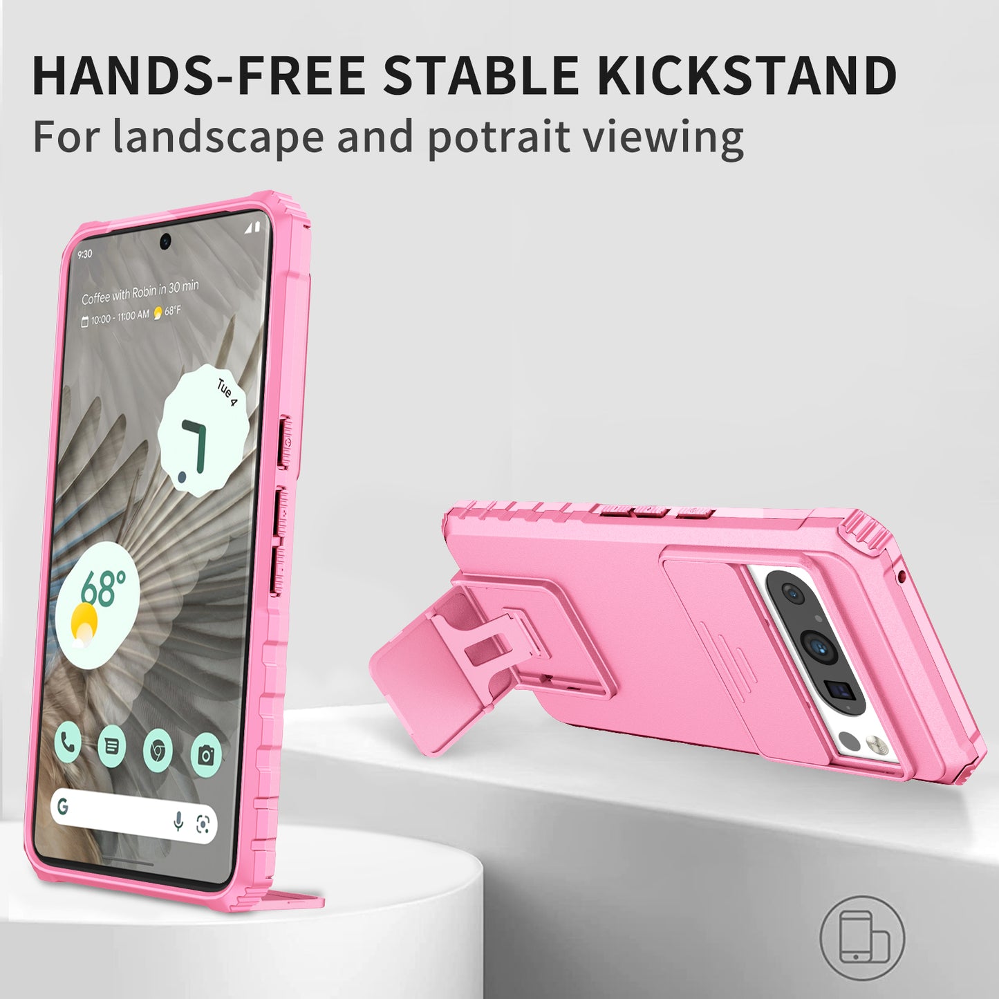 Uniqkart for Google Pixel 8 Pro PC + TPU Phone Protector with Slide Camera Cover Kickstand Case - Pink