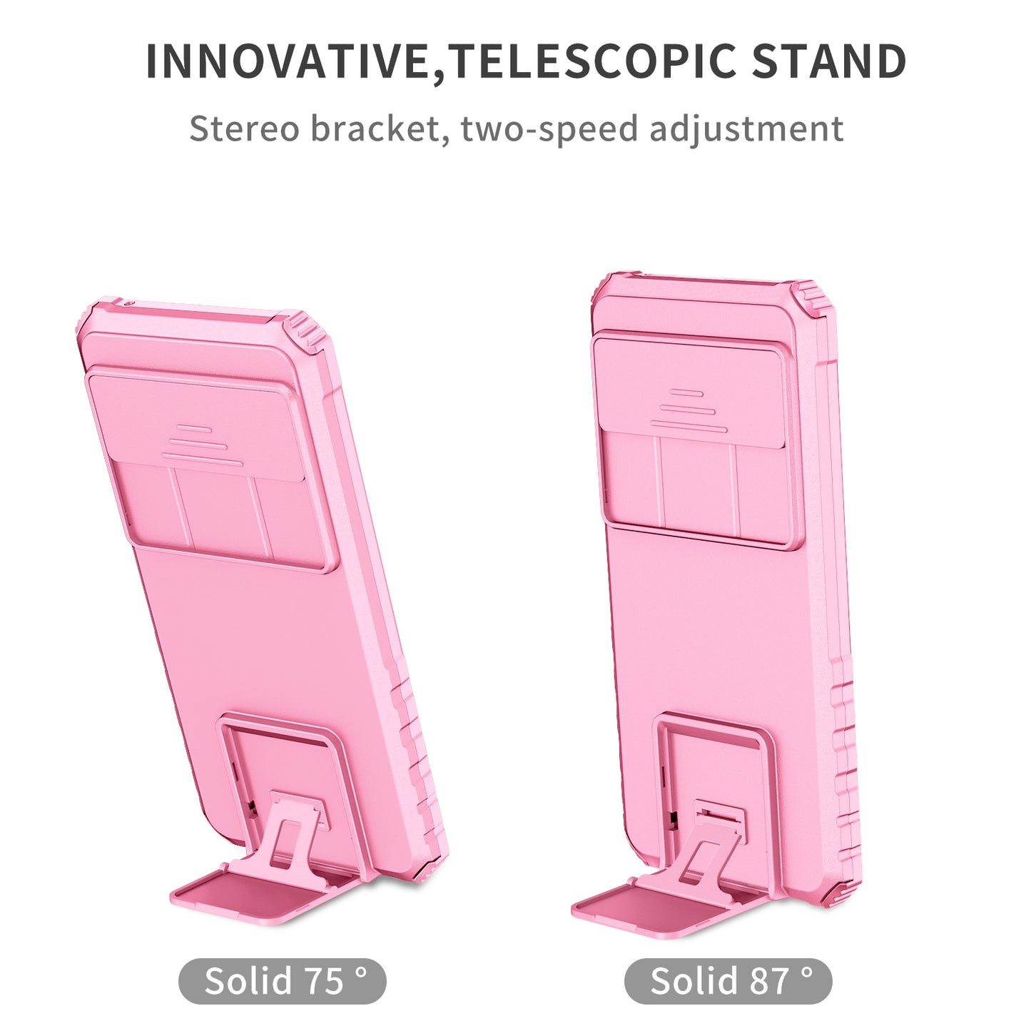 Uniqkart for Google Pixel 8 Pro PC + TPU Phone Protector with Slide Camera Cover Kickstand Case - Pink