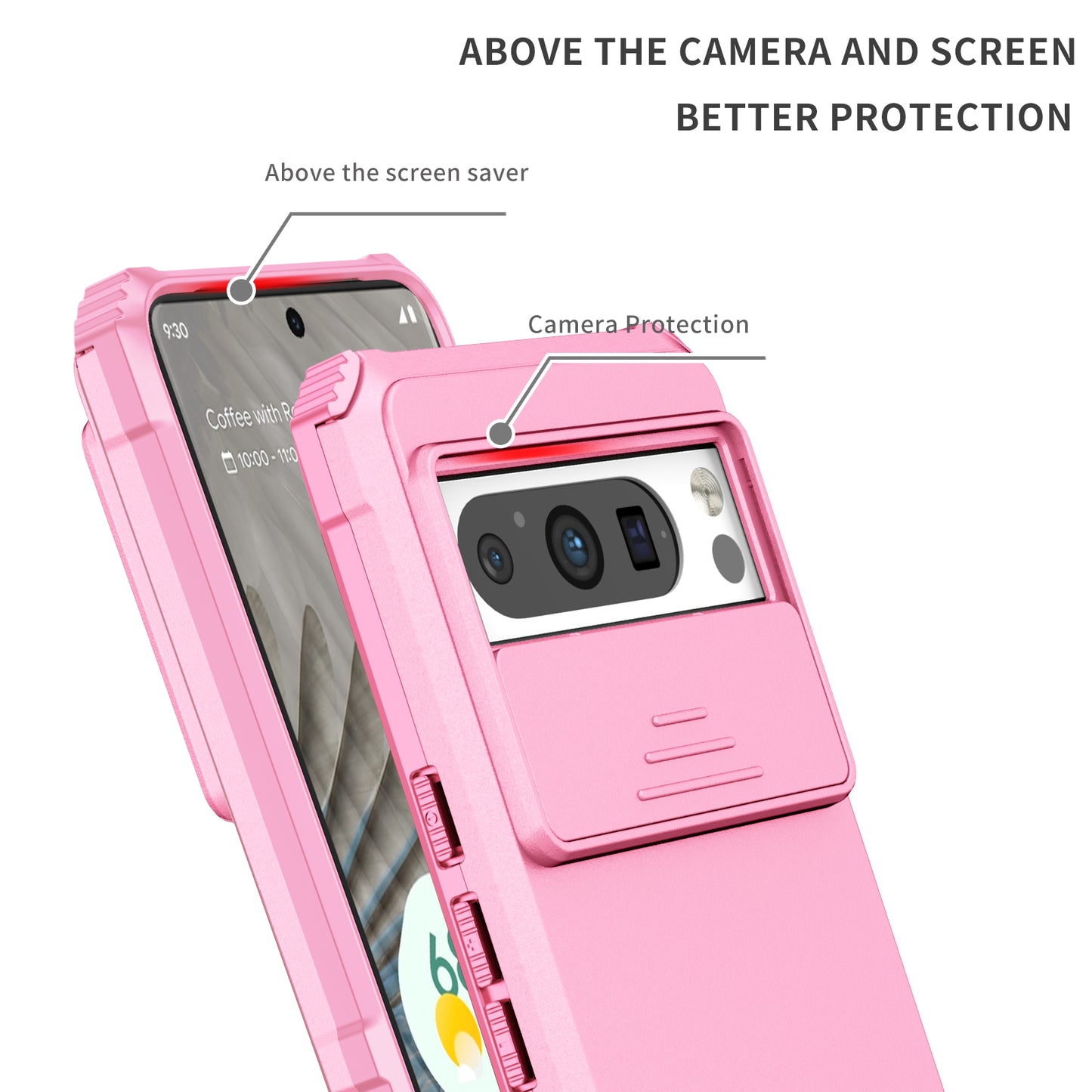 Uniqkart for Google Pixel 8 Pro PC + TPU Phone Protector with Slide Camera Cover Kickstand Case - Pink