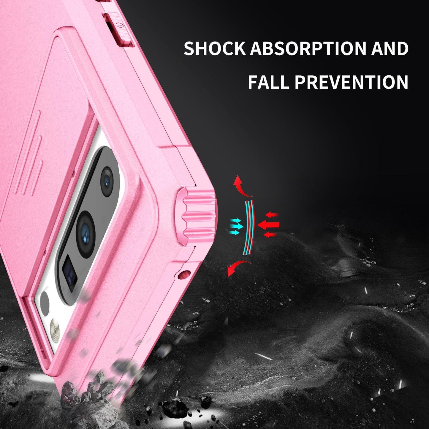 Uniqkart for Google Pixel 8 Pro PC + TPU Phone Protector with Slide Camera Cover Kickstand Case - Pink